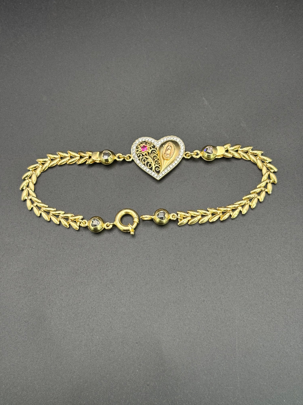 14k Solid Gold Bracelet Link Virgin Flower Heart