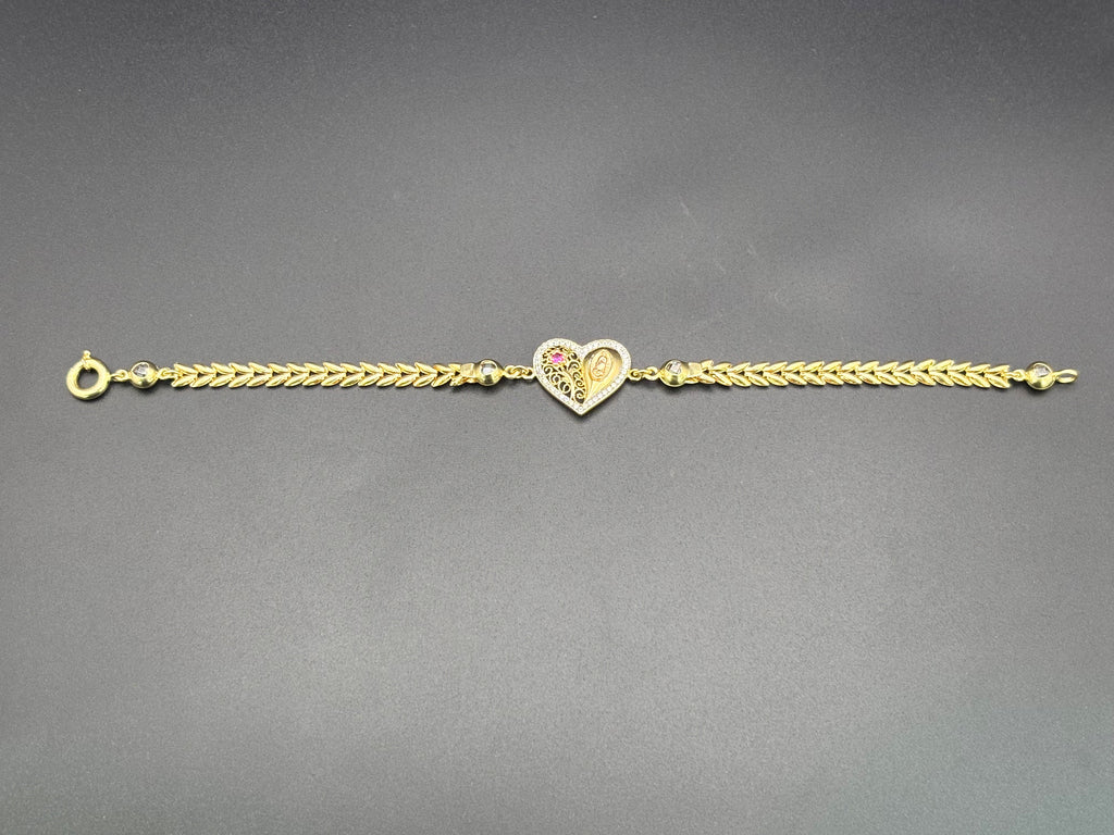 14k Solid Gold Bracelet Link Virgin Flower Heart
