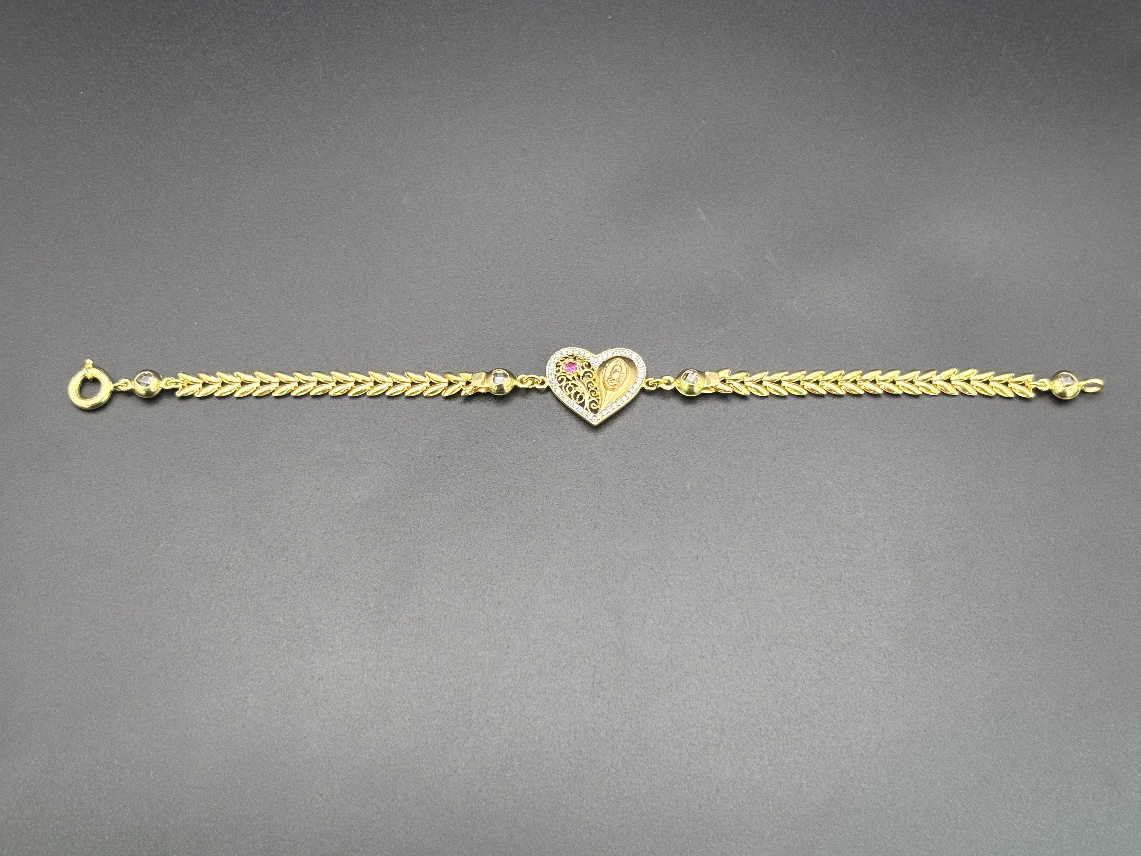 14k Solid Gold Bracelet Link Virgin Flower Heart