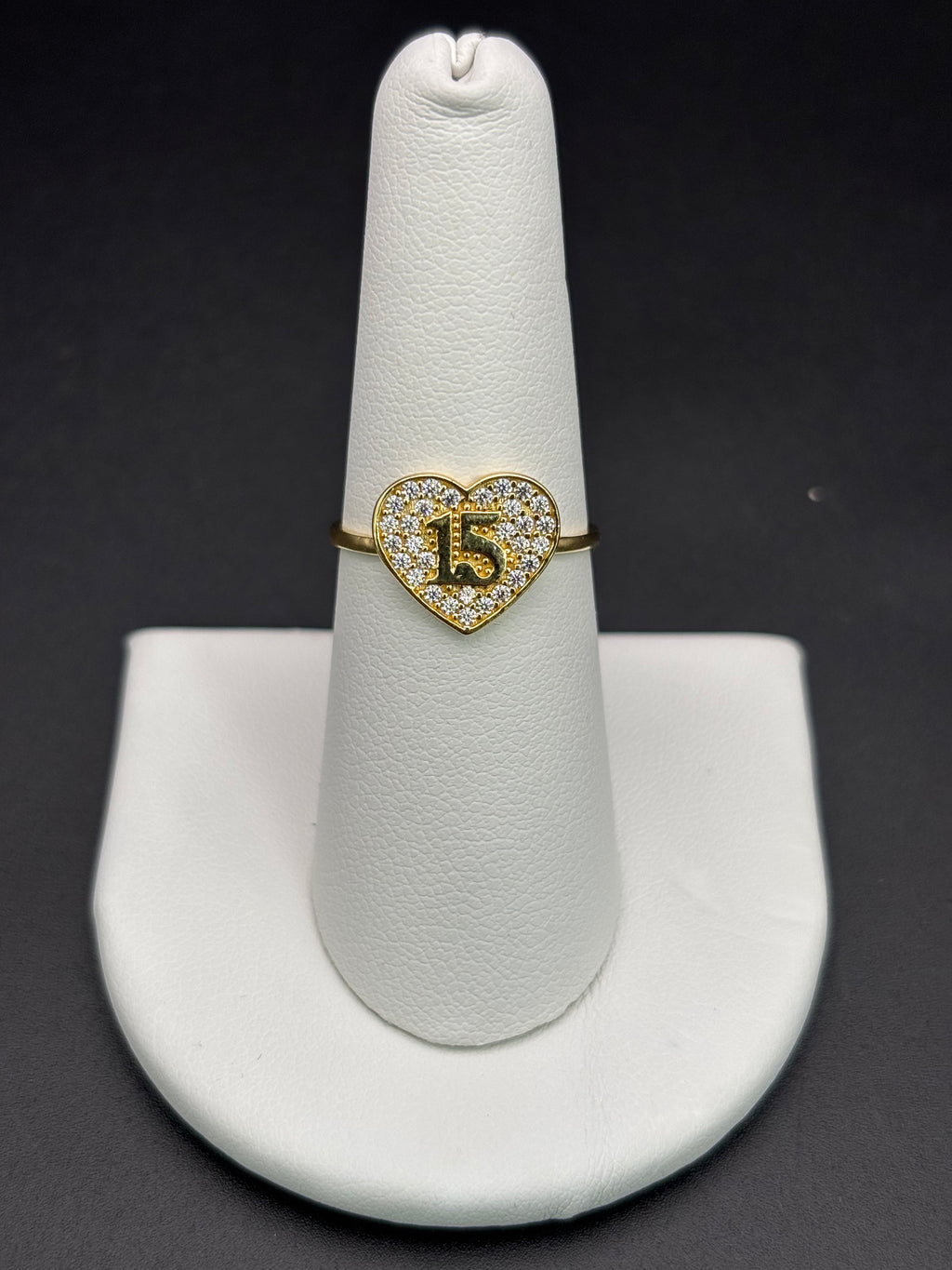 14k Solid Gold Ring 15 Birthday Heart