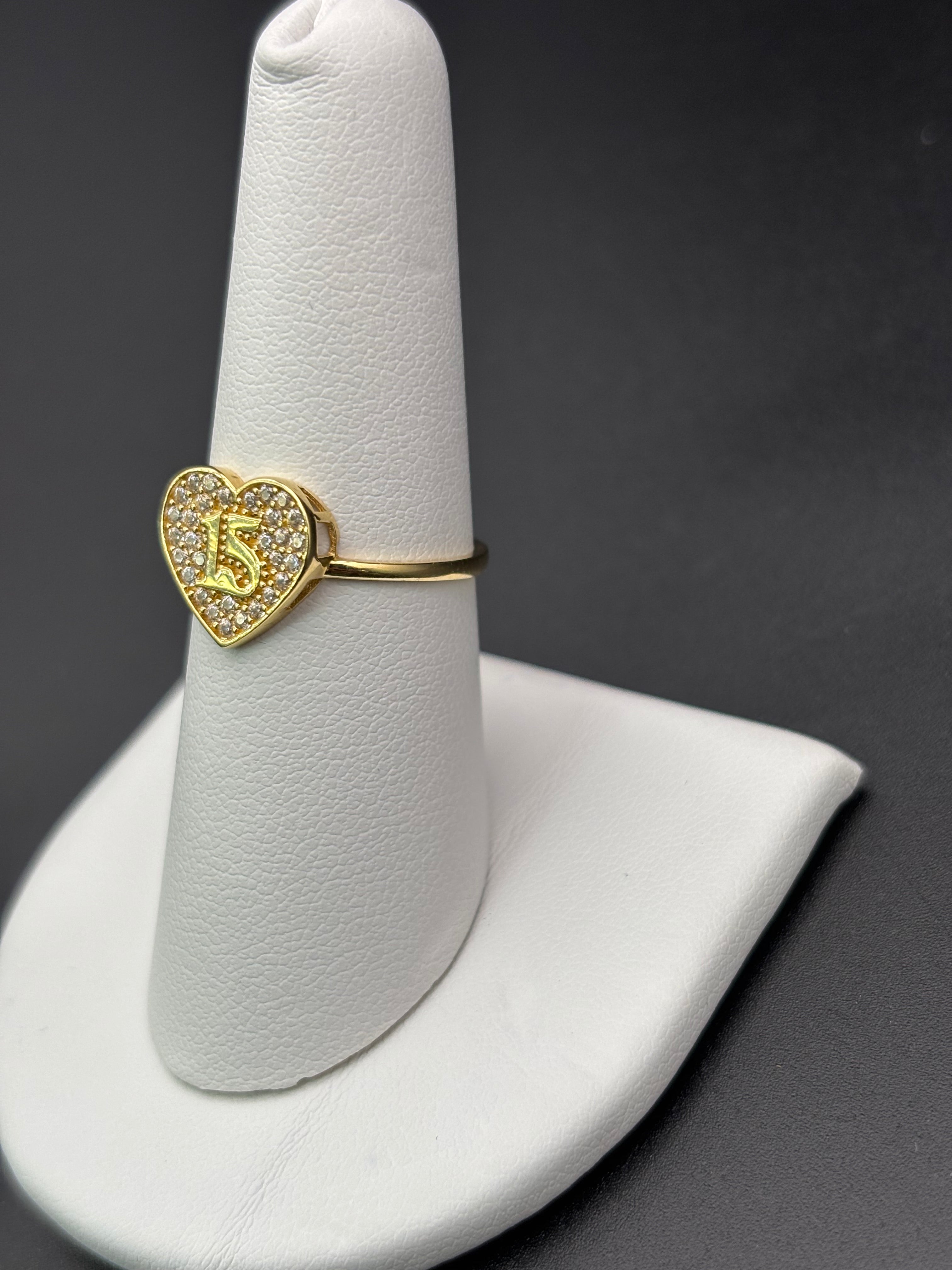 14k Solid Gold Ring 15 Birthday Heart