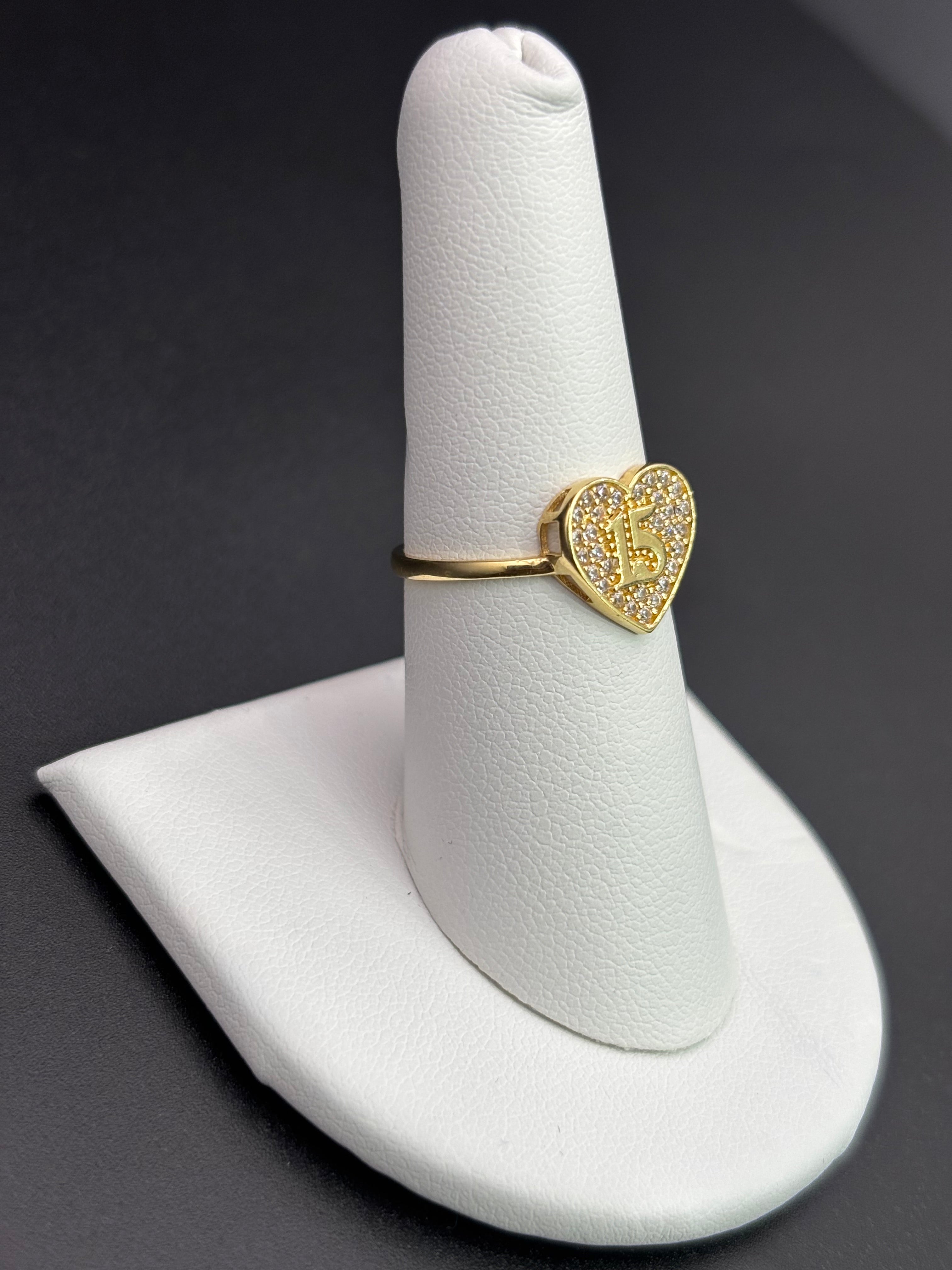 14k Solid Gold Ring 15 Birthday Heart