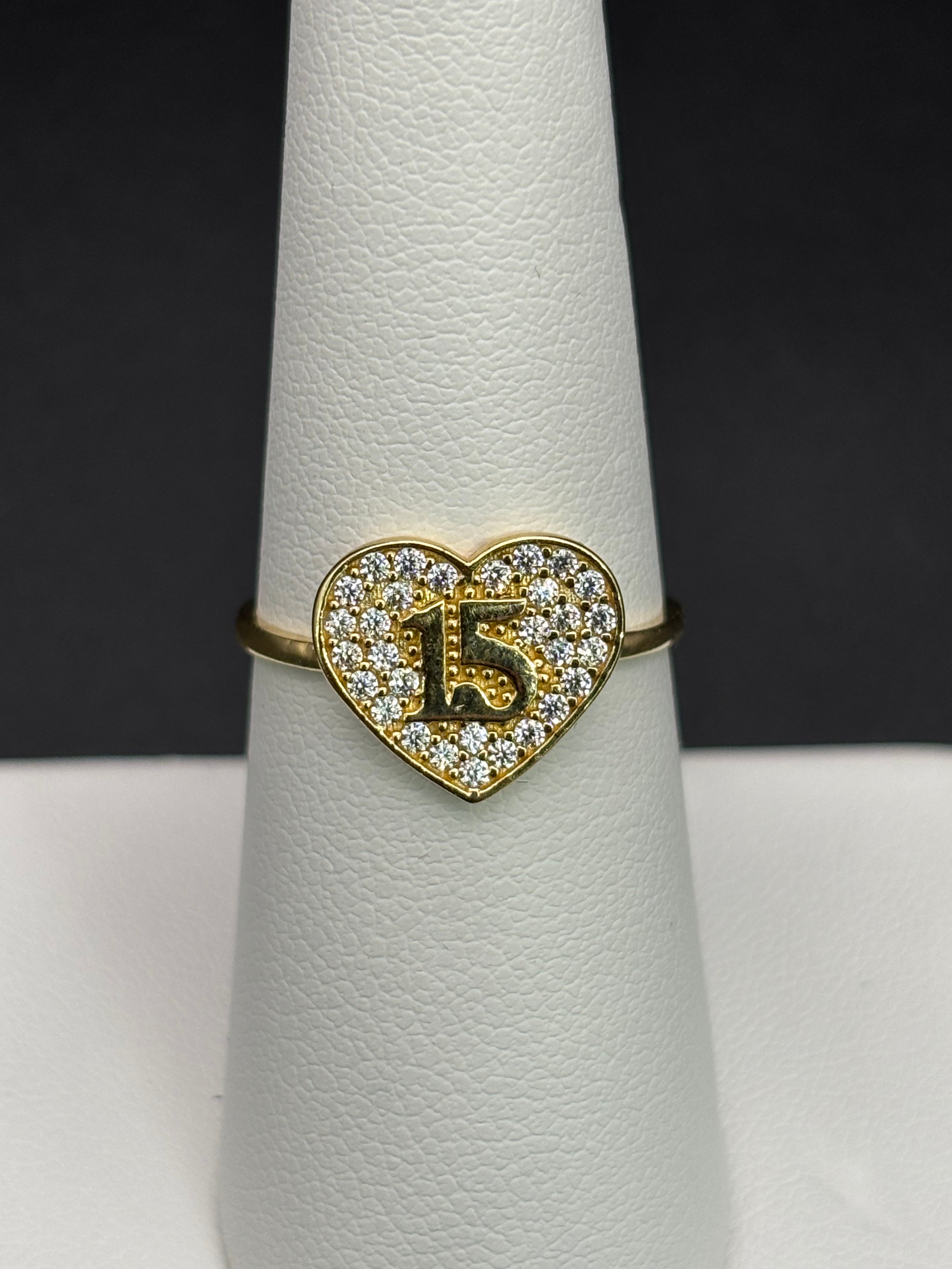 14k Solid Gold Ring 15 Birthday Heart