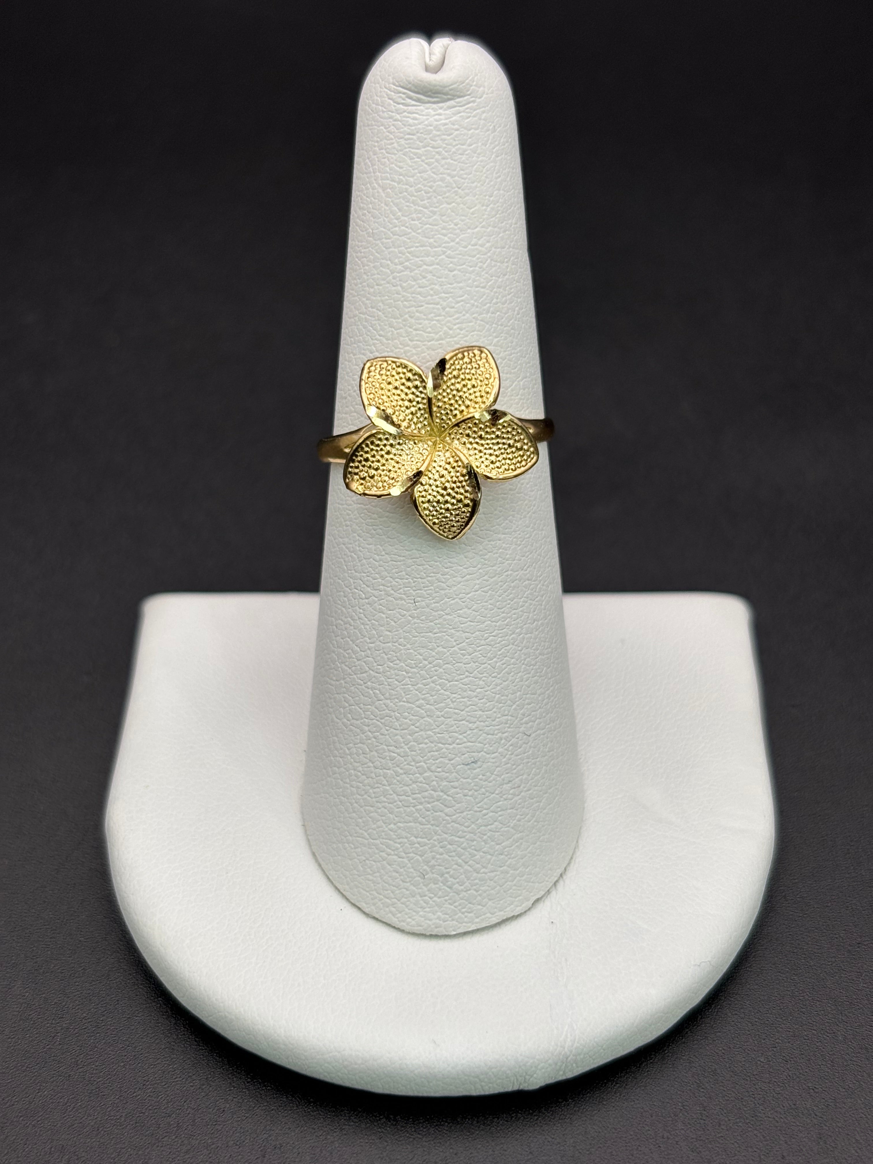 10k Solid Gold Ring Hibiscus Flower