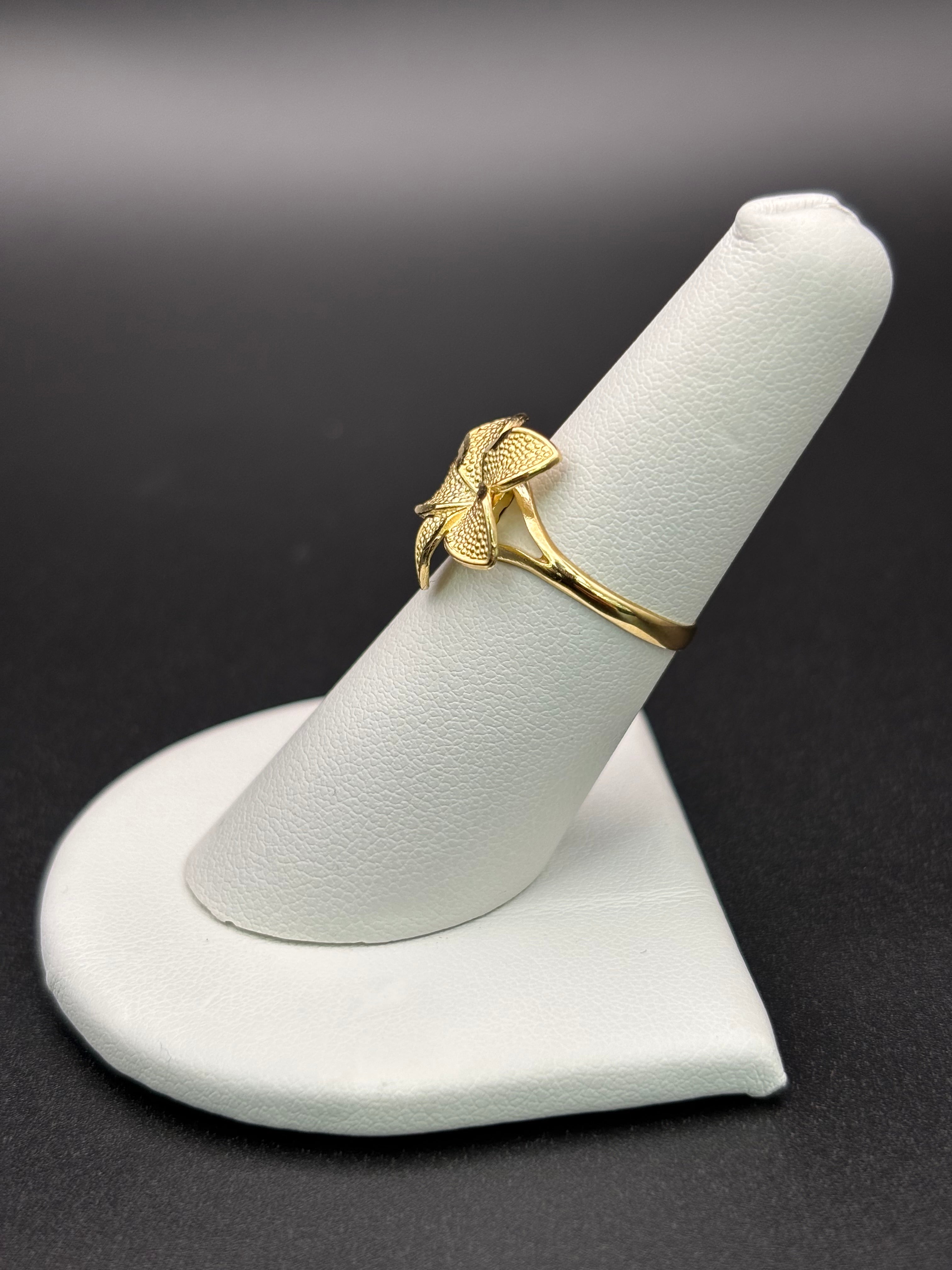 10k Solid Gold Ring Hibiscus Flower
