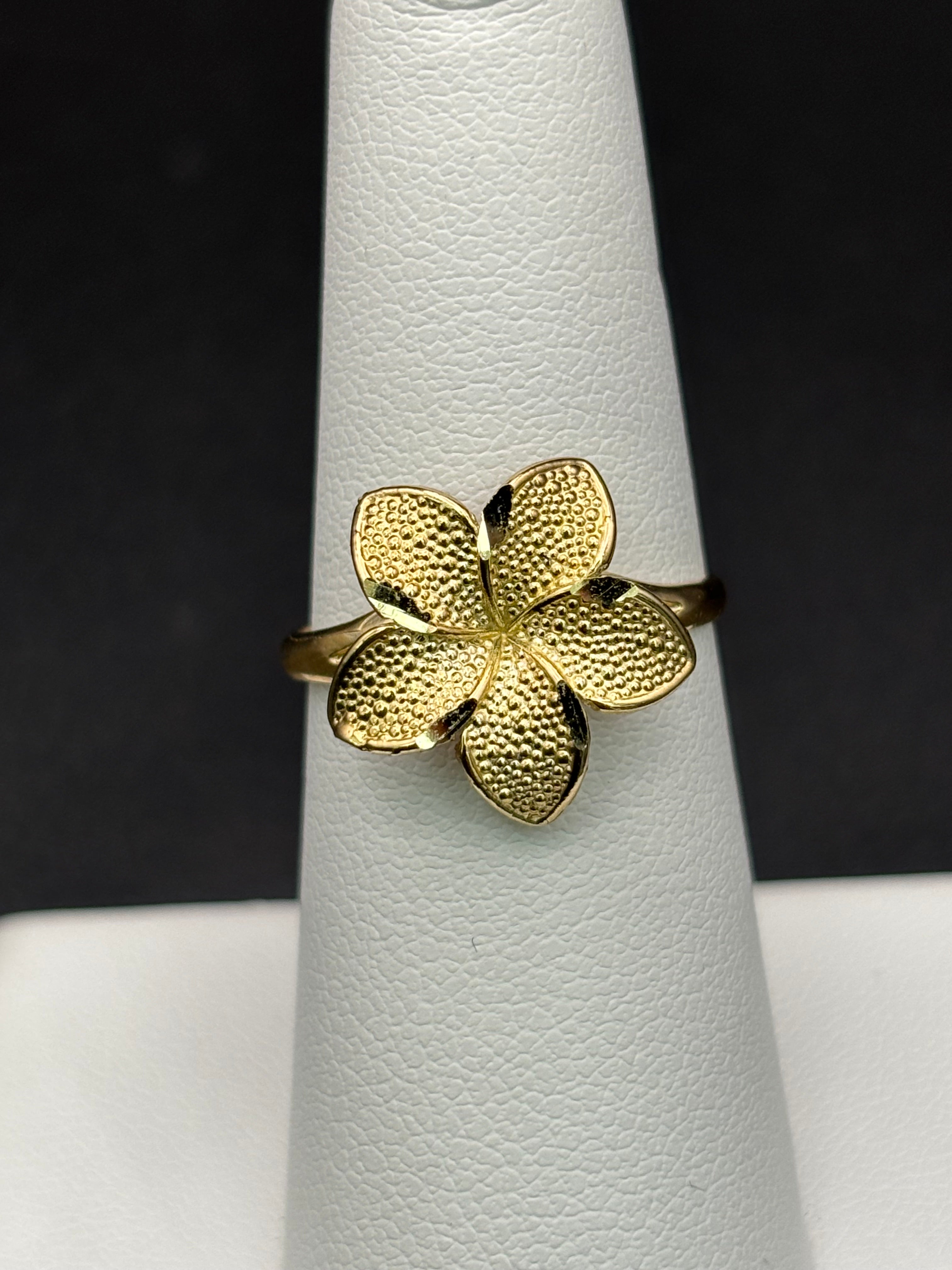 10k Solid Gold Ring Hibiscus Flower