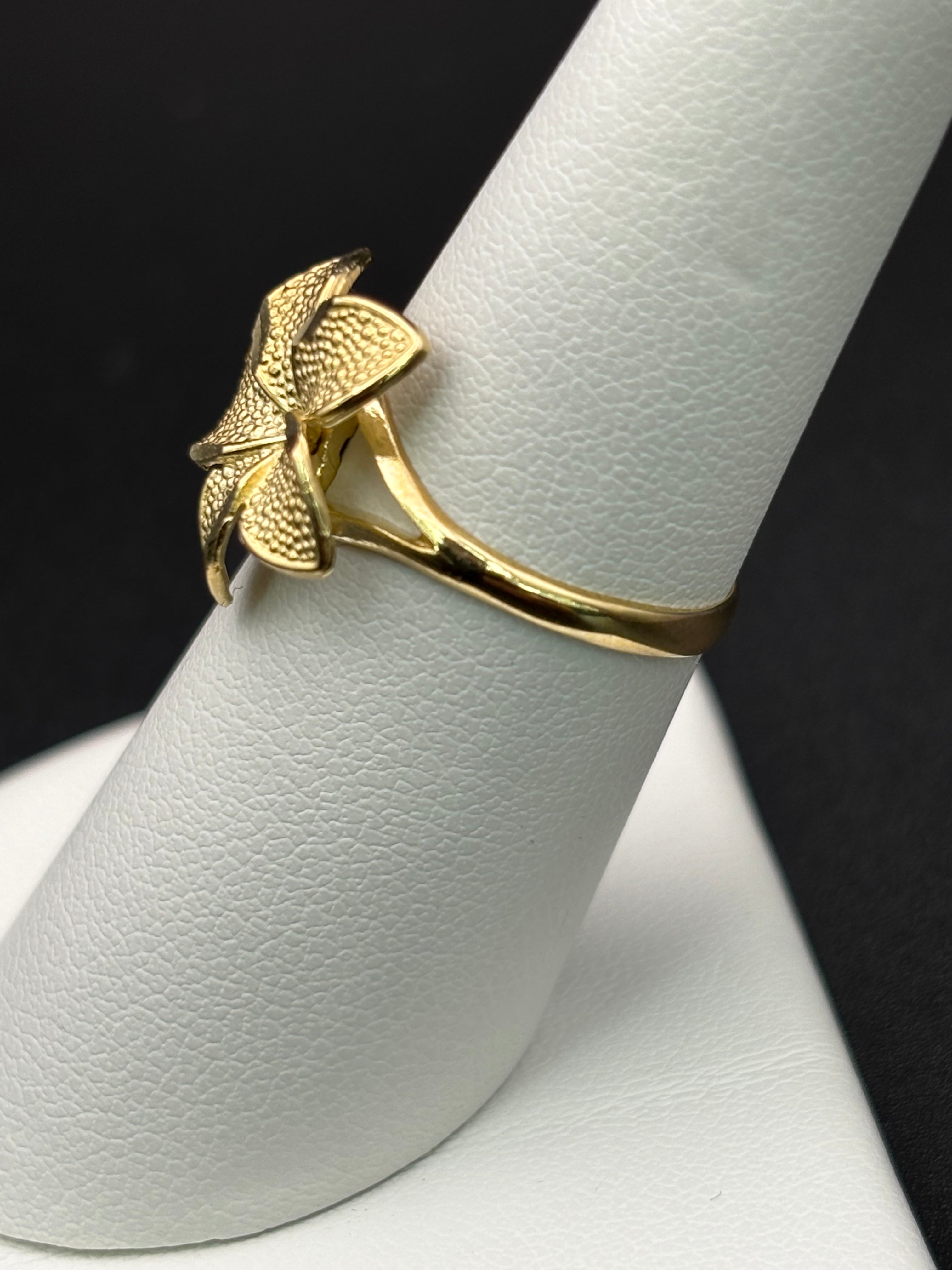 10k Solid Gold Ring Hibiscus Flower