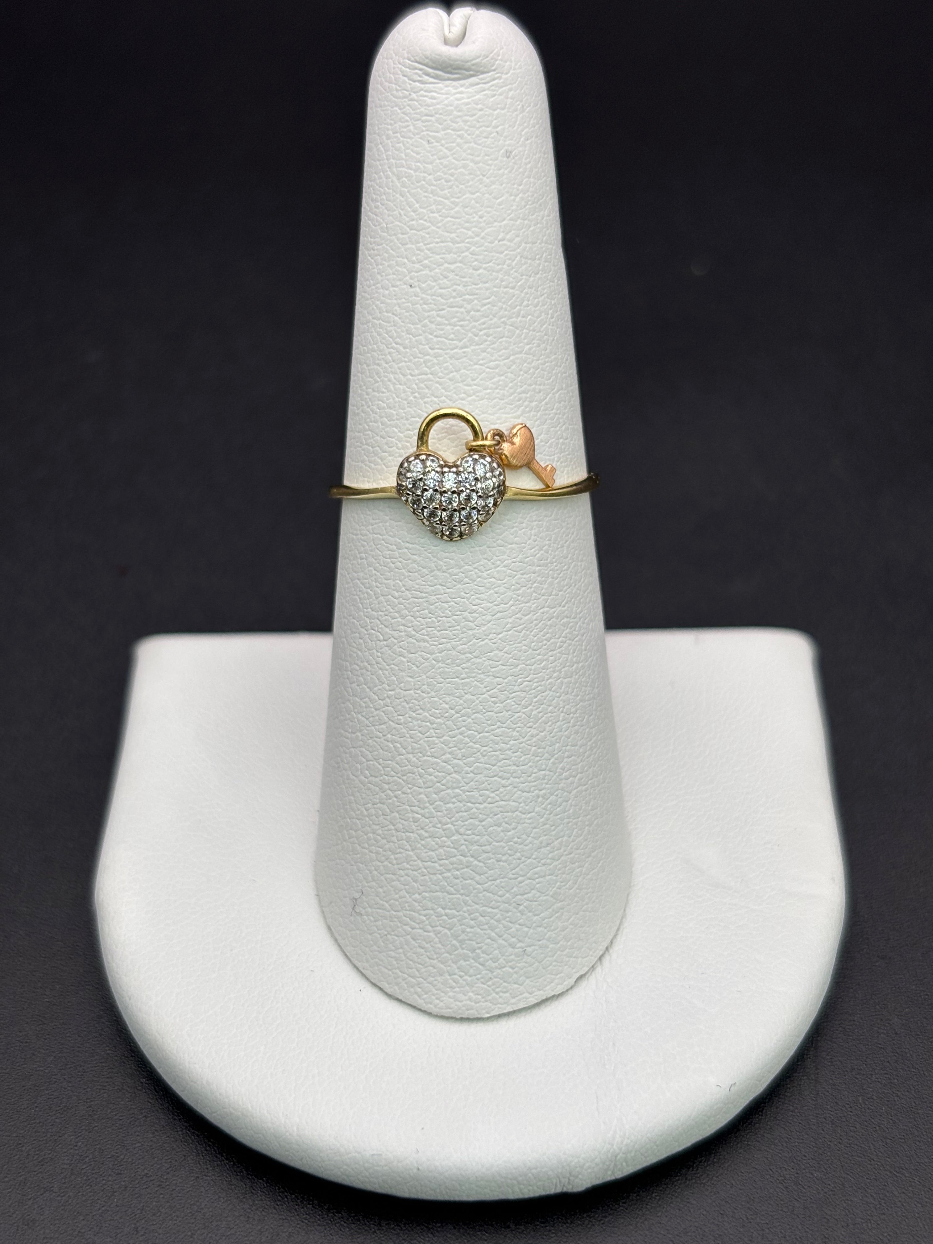 14k Solid Gold Ring Heart Lock with Key