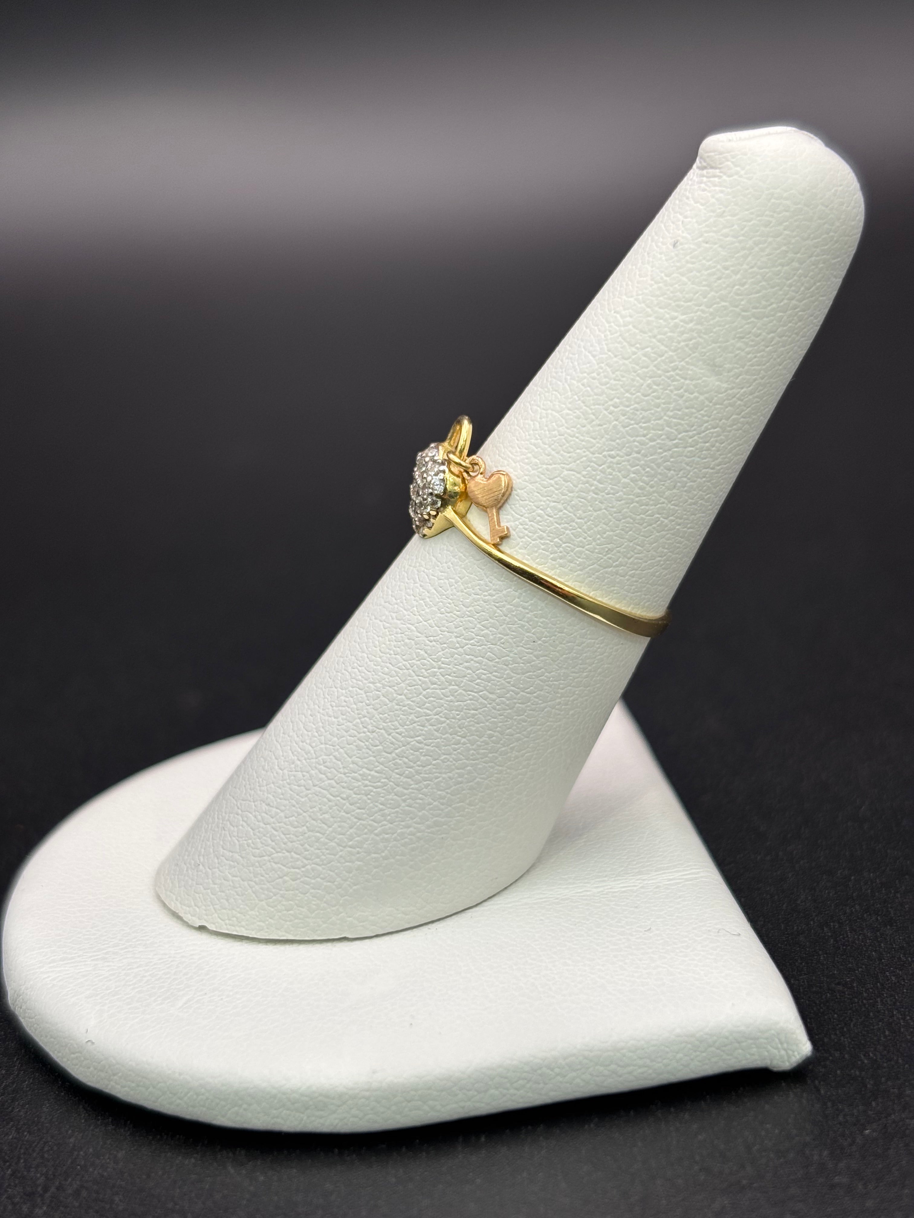 14k Solid Gold Ring Heart Lock with Key