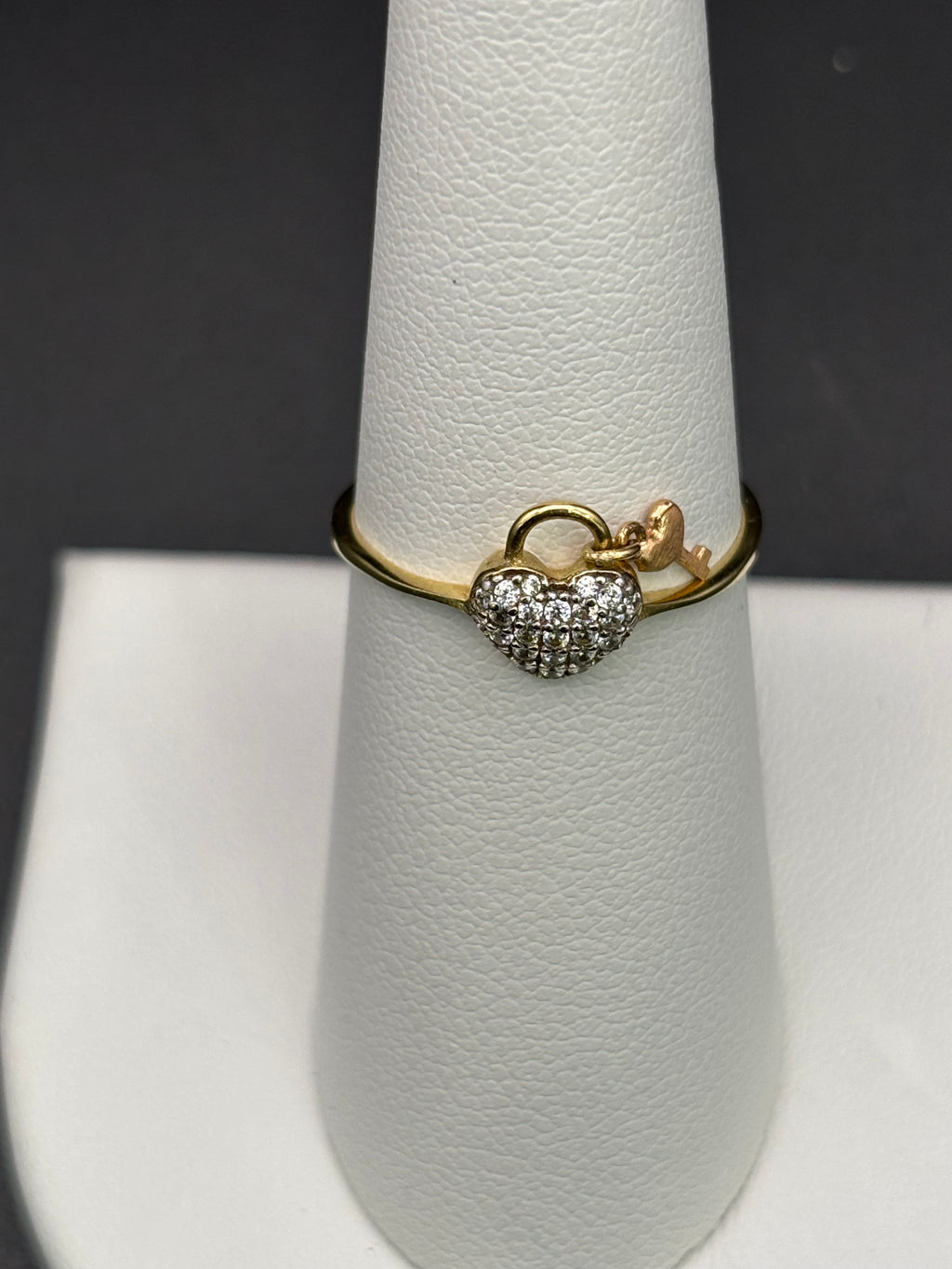 14k Solid Gold Ring Heart Lock with Key