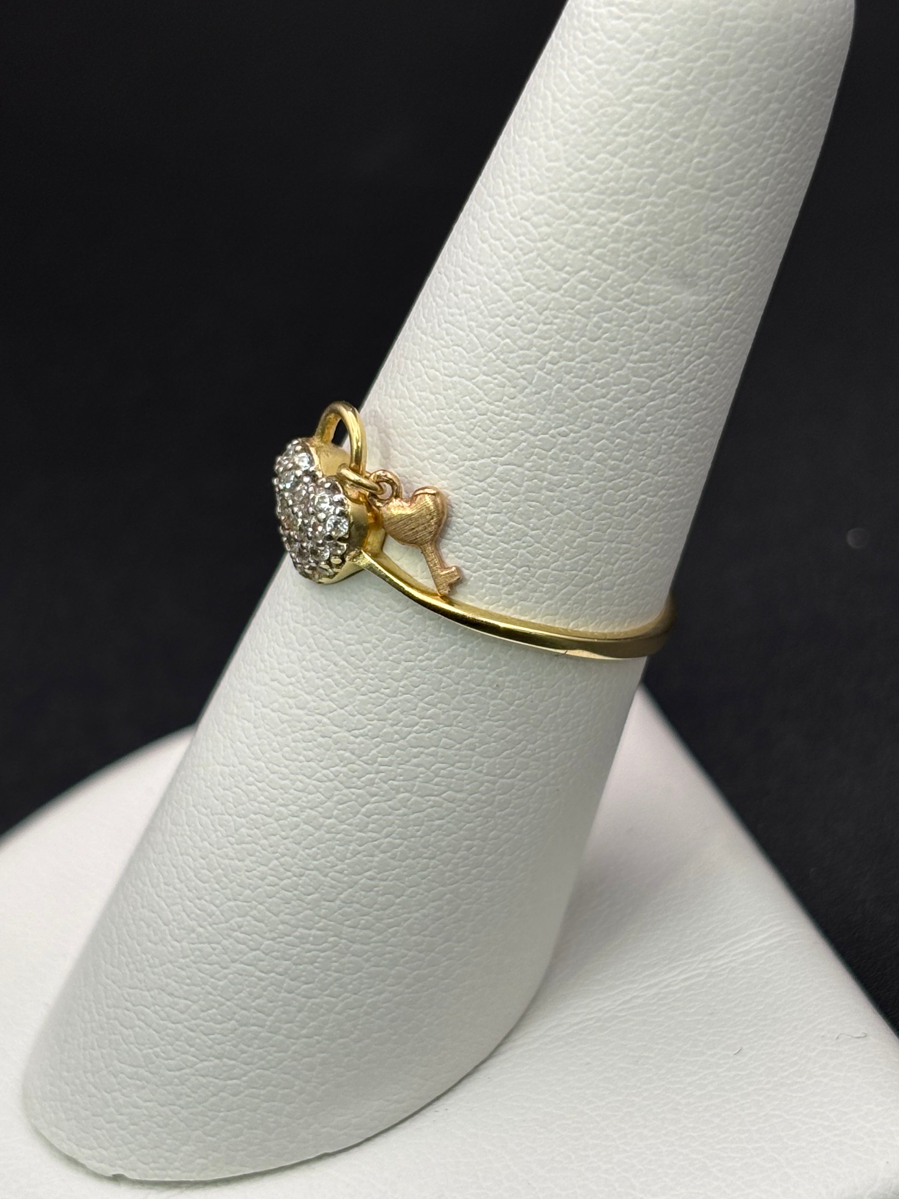 14k Solid Gold Ring Heart Lock with Key