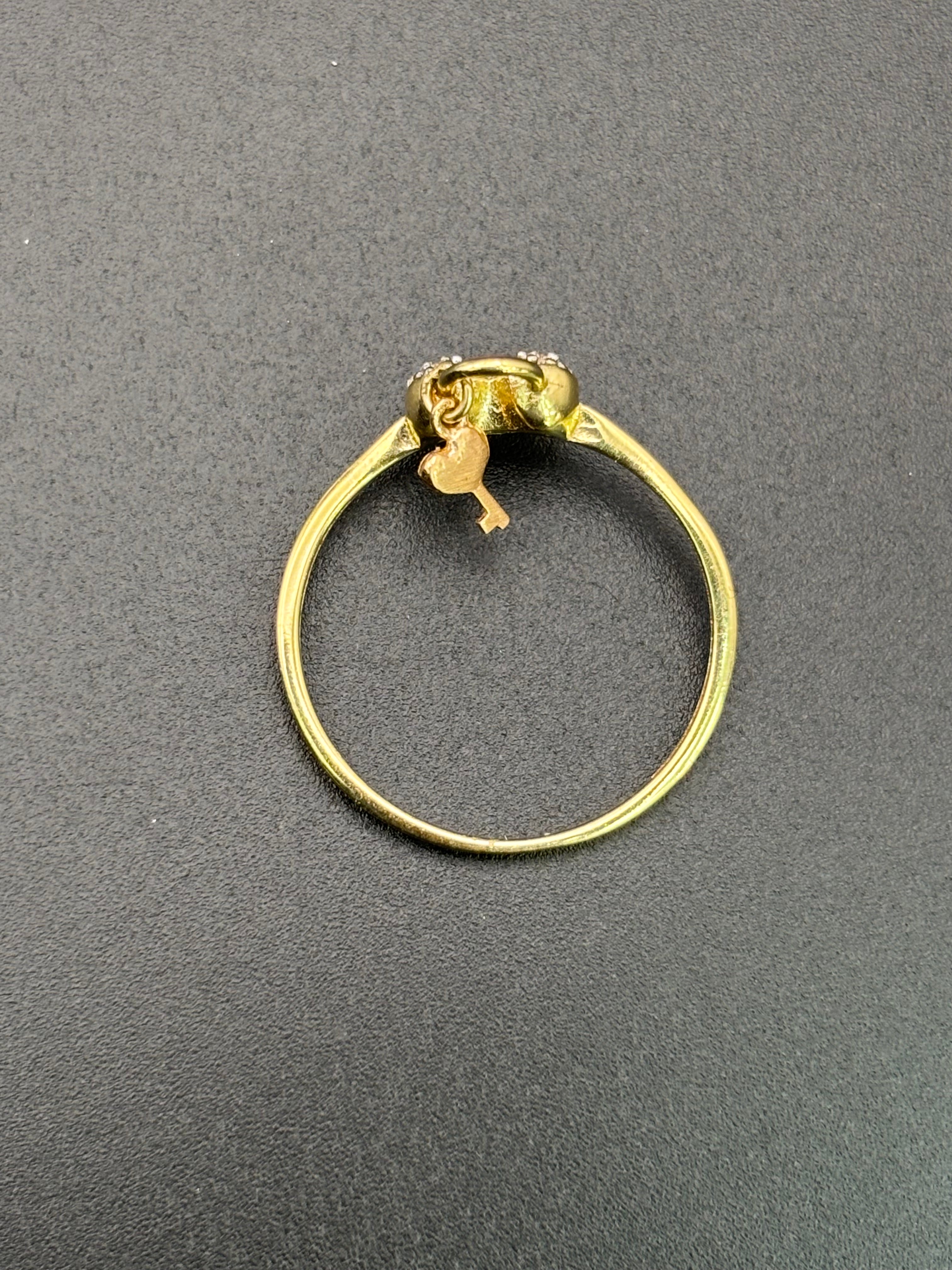 14k Solid Gold Ring Heart Lock with Key