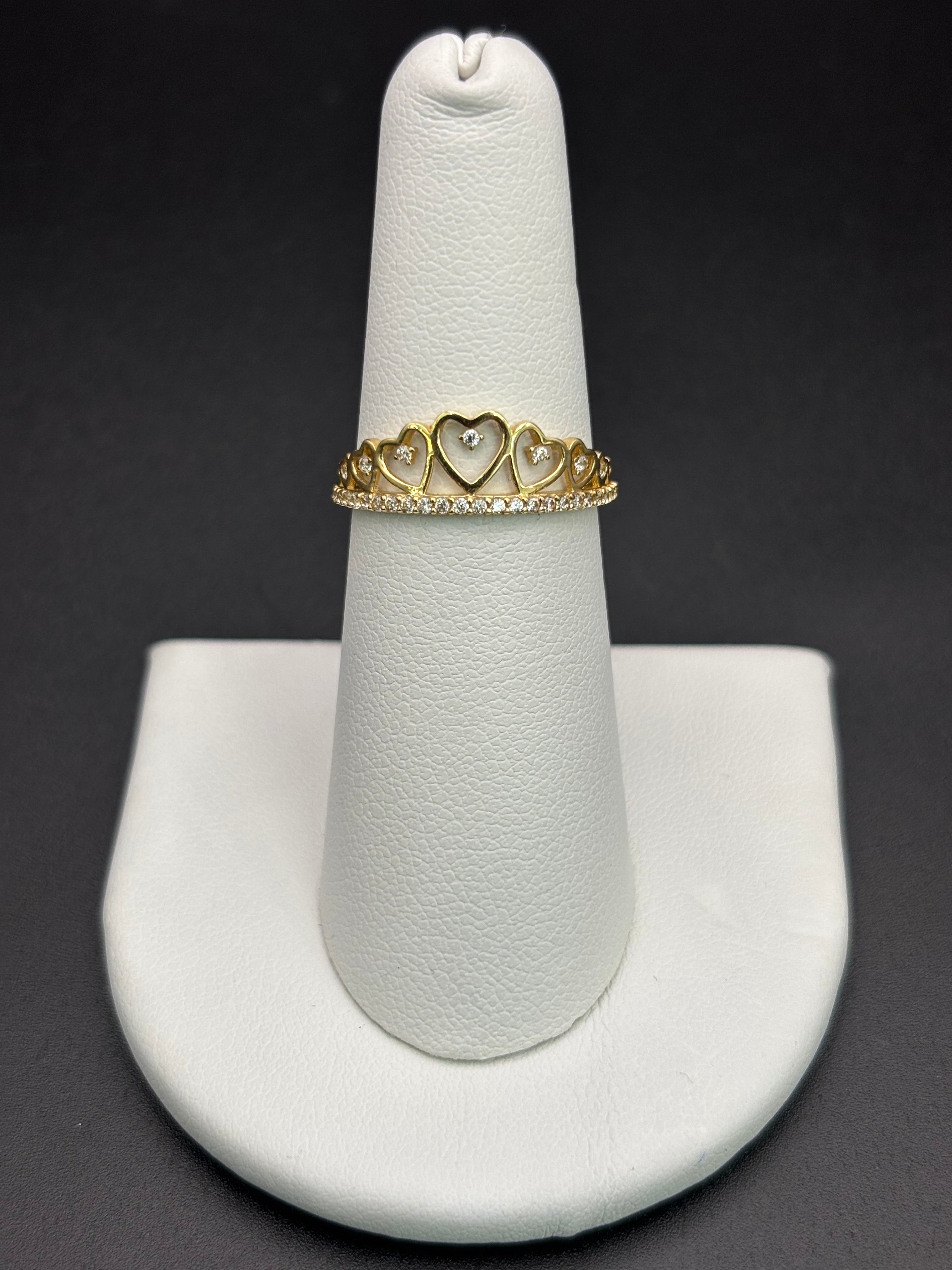 14k Solid Gold Ring Hearts Crown