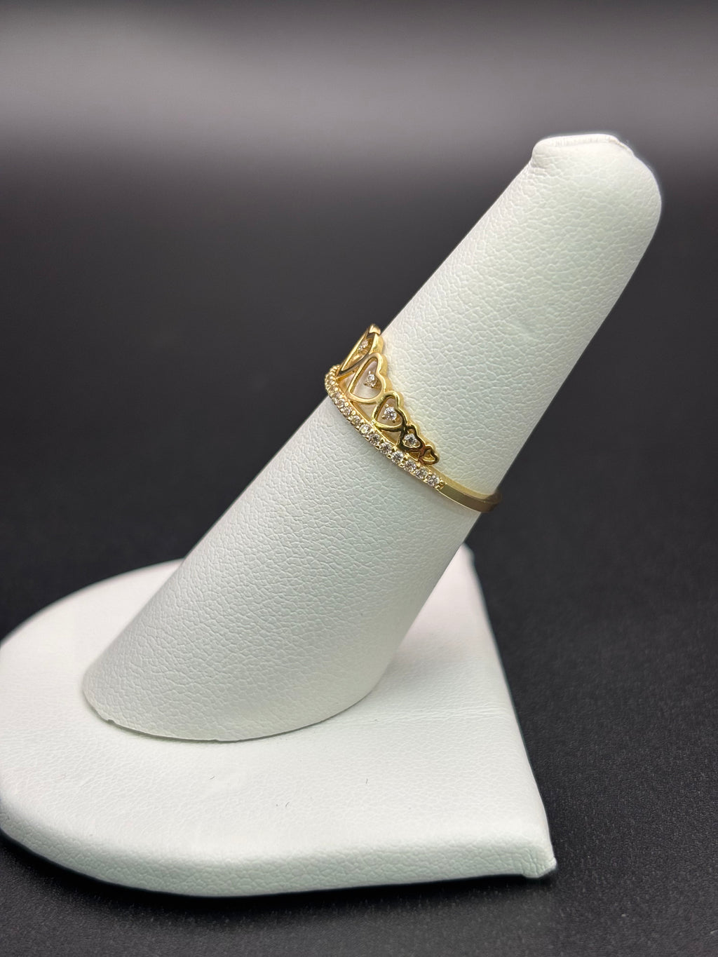 14k Solid Gold Ring Hearts Crown