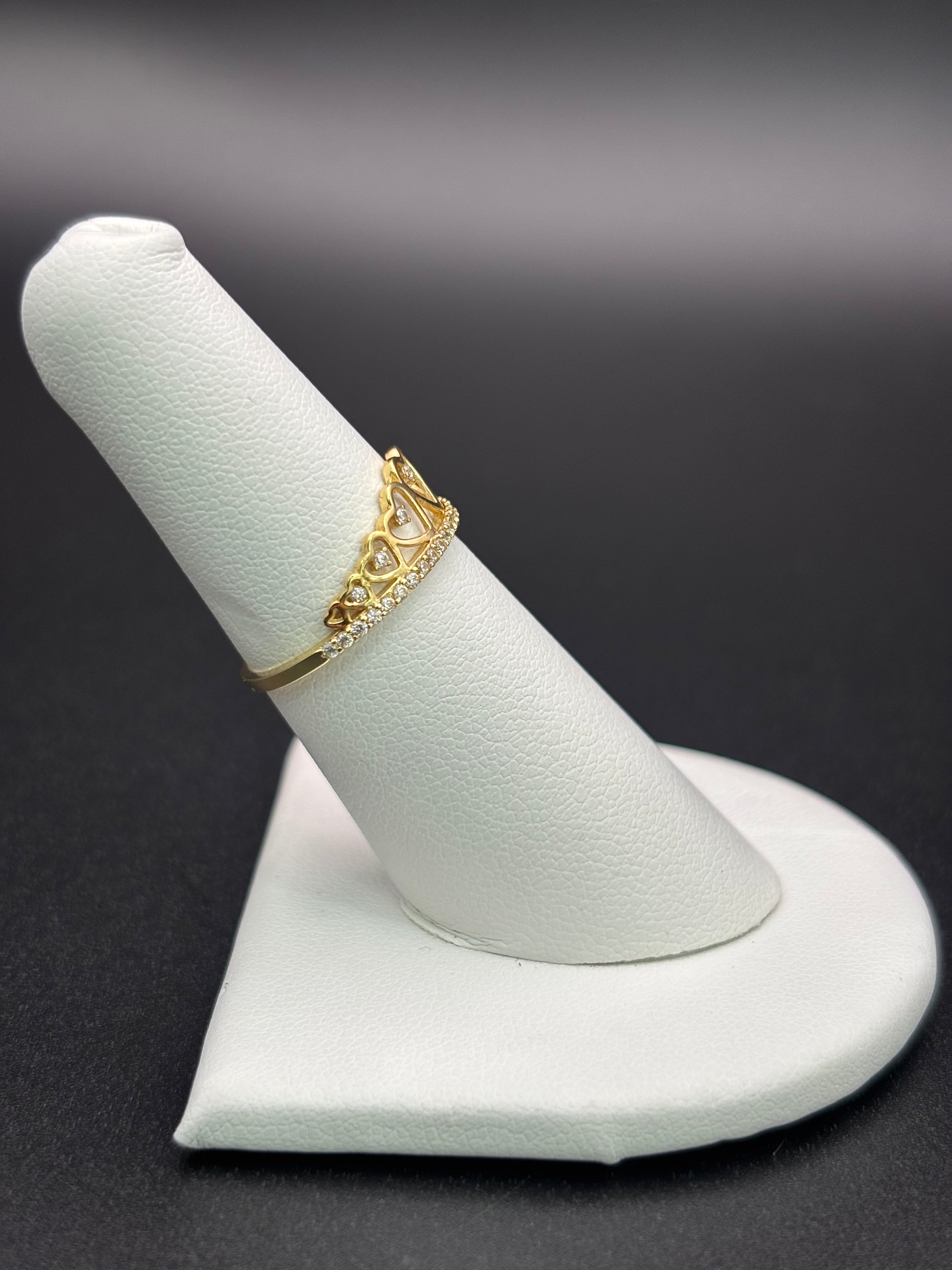14k Solid Gold Ring Hearts Crown
