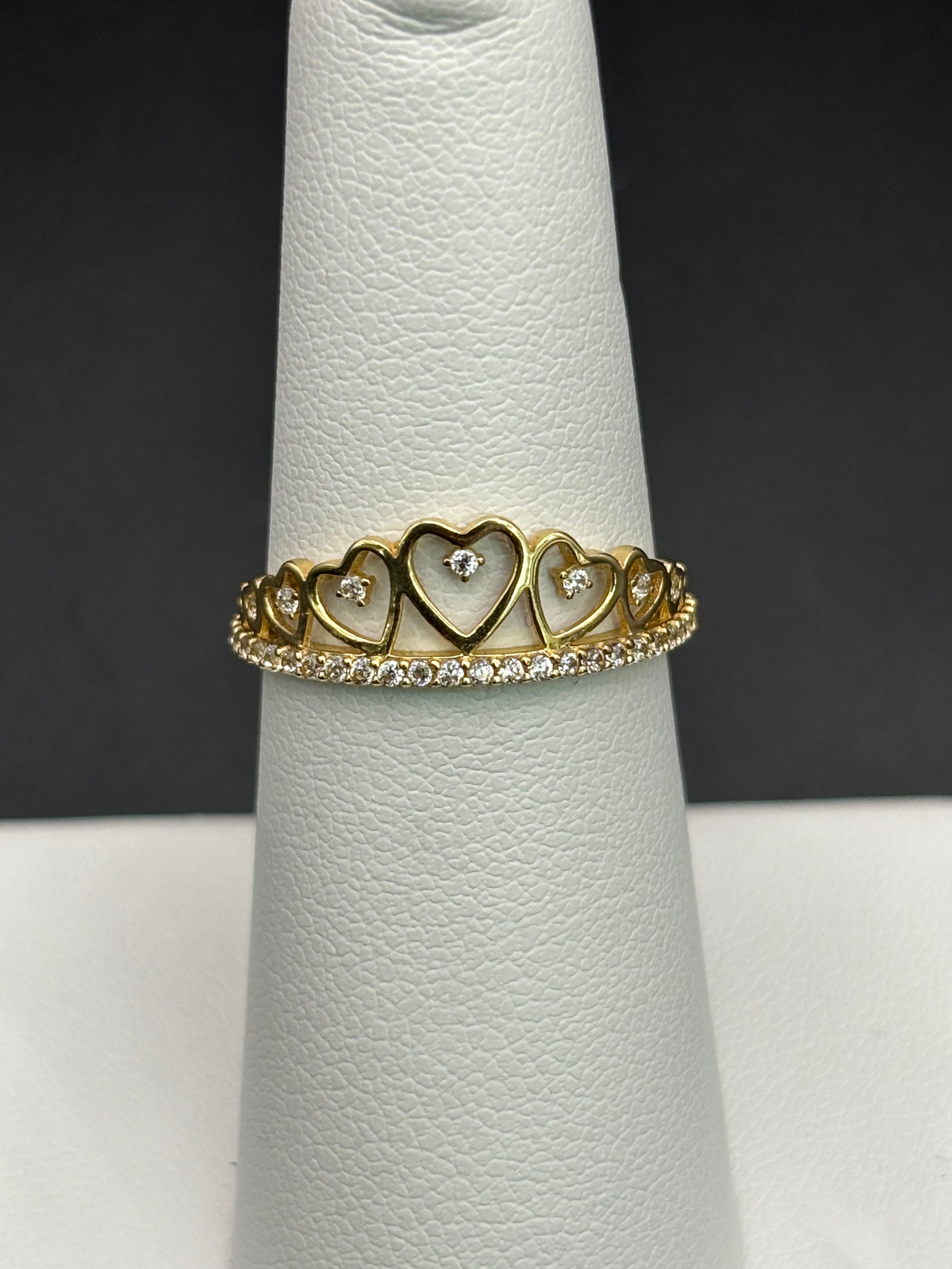 14k Solid Gold Ring Hearts Crown