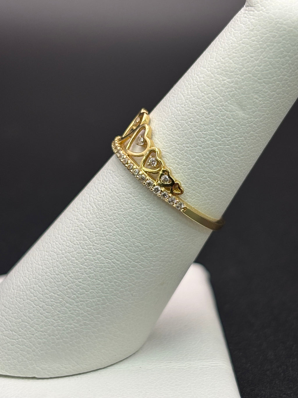 14k Solid Gold Ring Hearts Crown