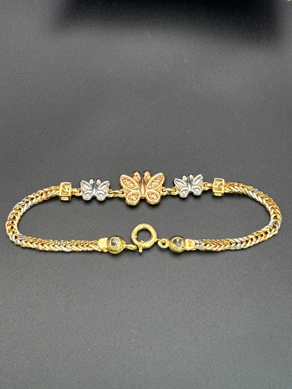 14k Solid Gold Bracelet Link Three Butterfly