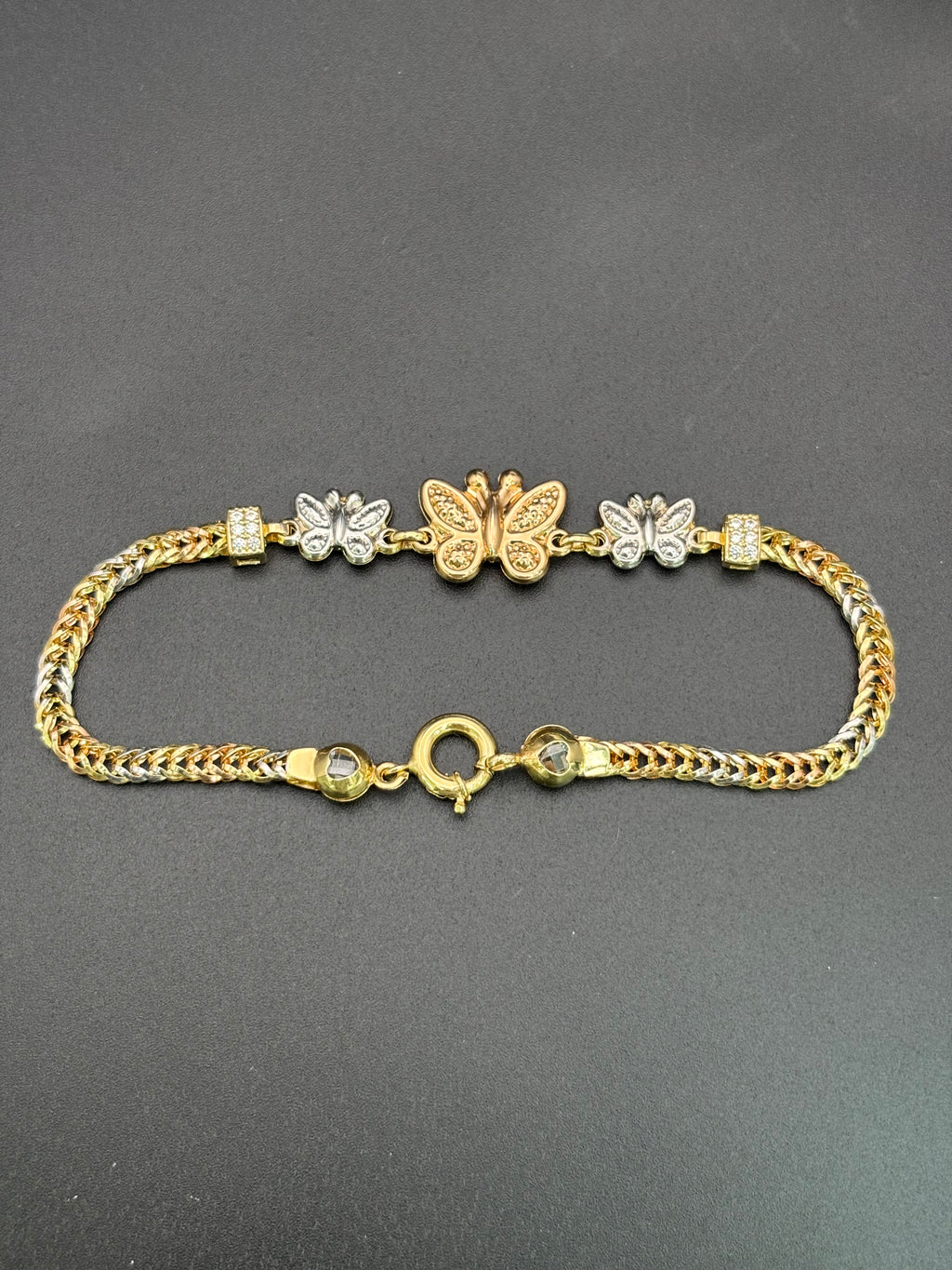 14k Solid Gold Bracelet Link Three Butterfly