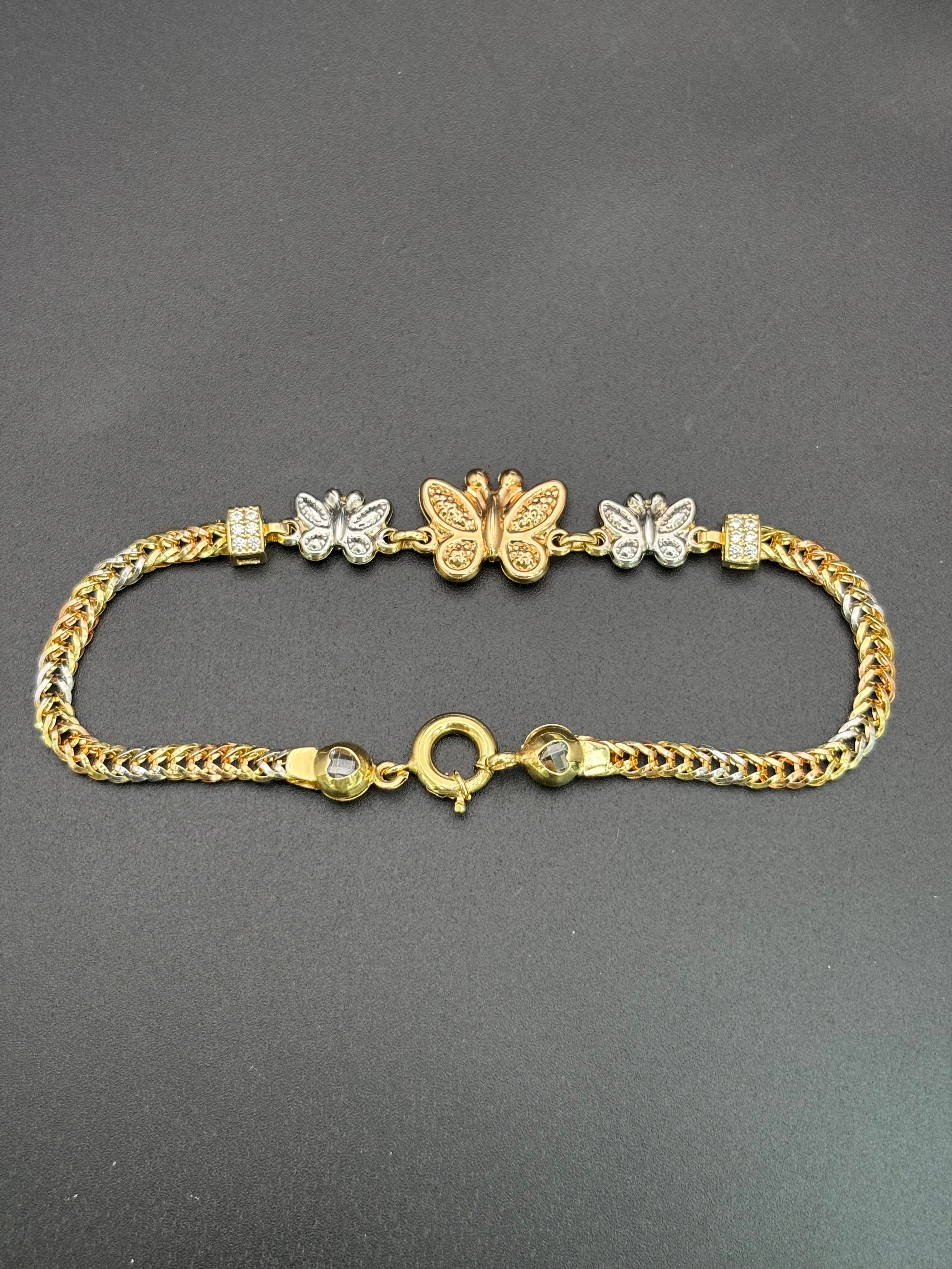 14k Solid Gold Bracelet Link Three Butterfly
