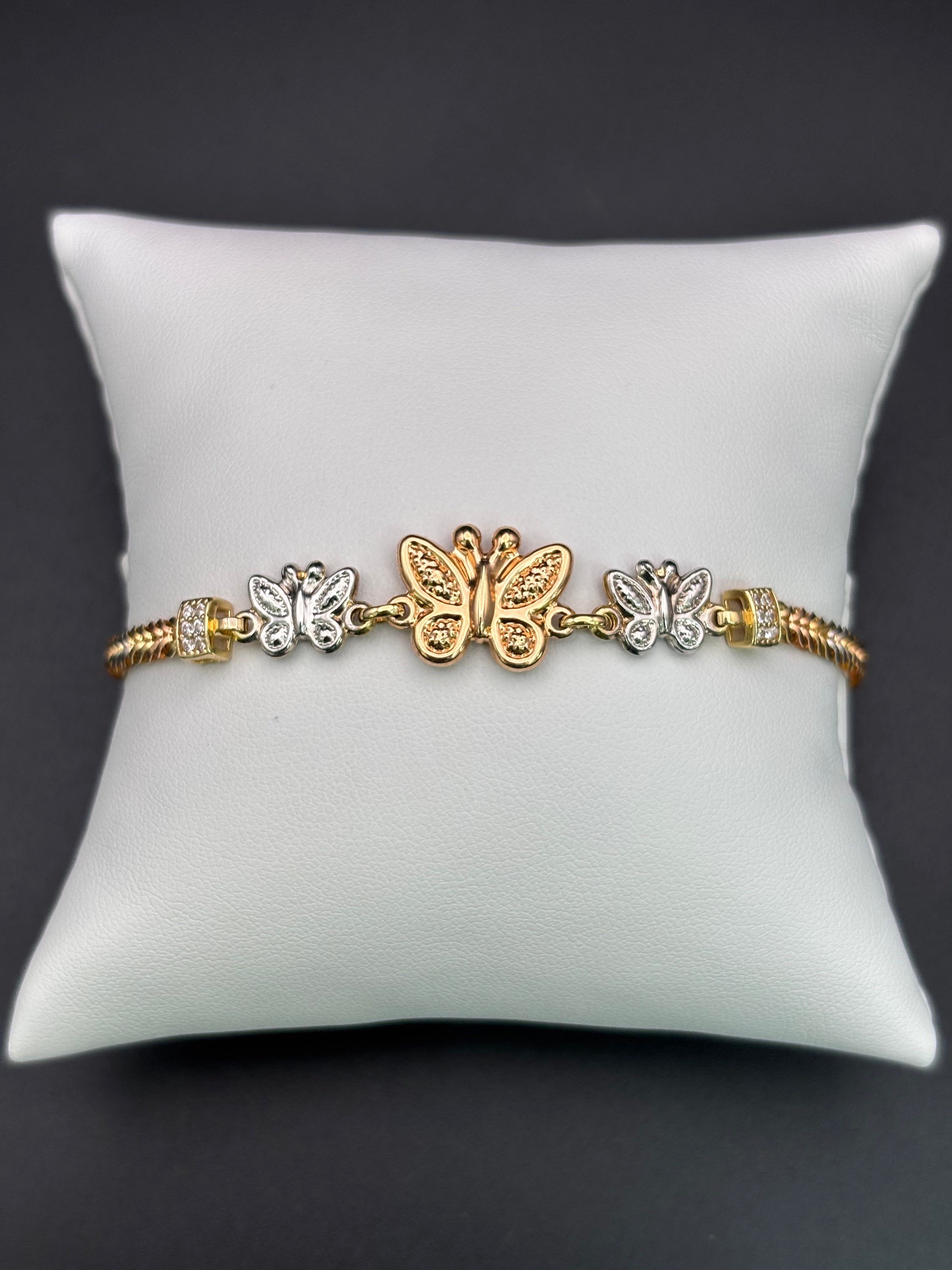 14k Solid Gold Bracelet Link Three Butterfly