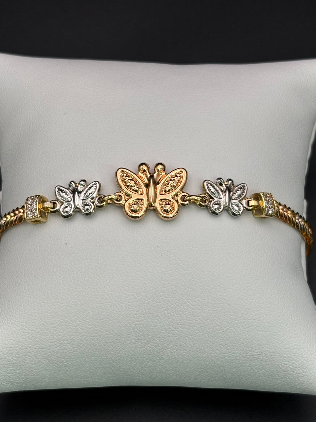 14k Solid Gold Bracelet Link Three Butterfly