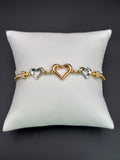 14k Solid Gold Bracelet Link Three Hearts