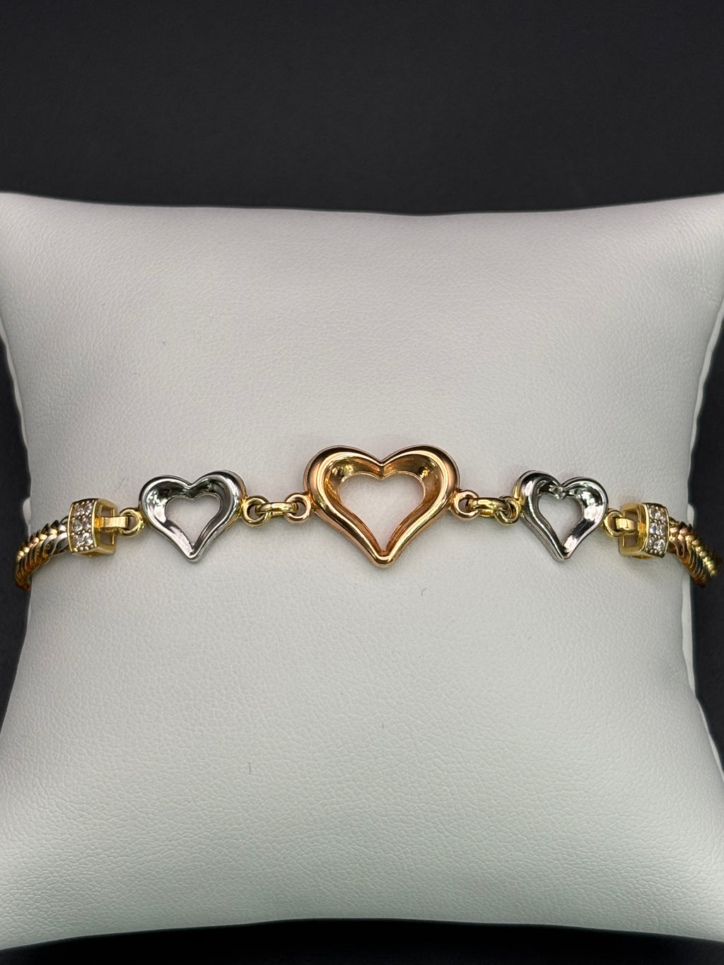 14k Solid Gold Bracelet Link Three Hearts