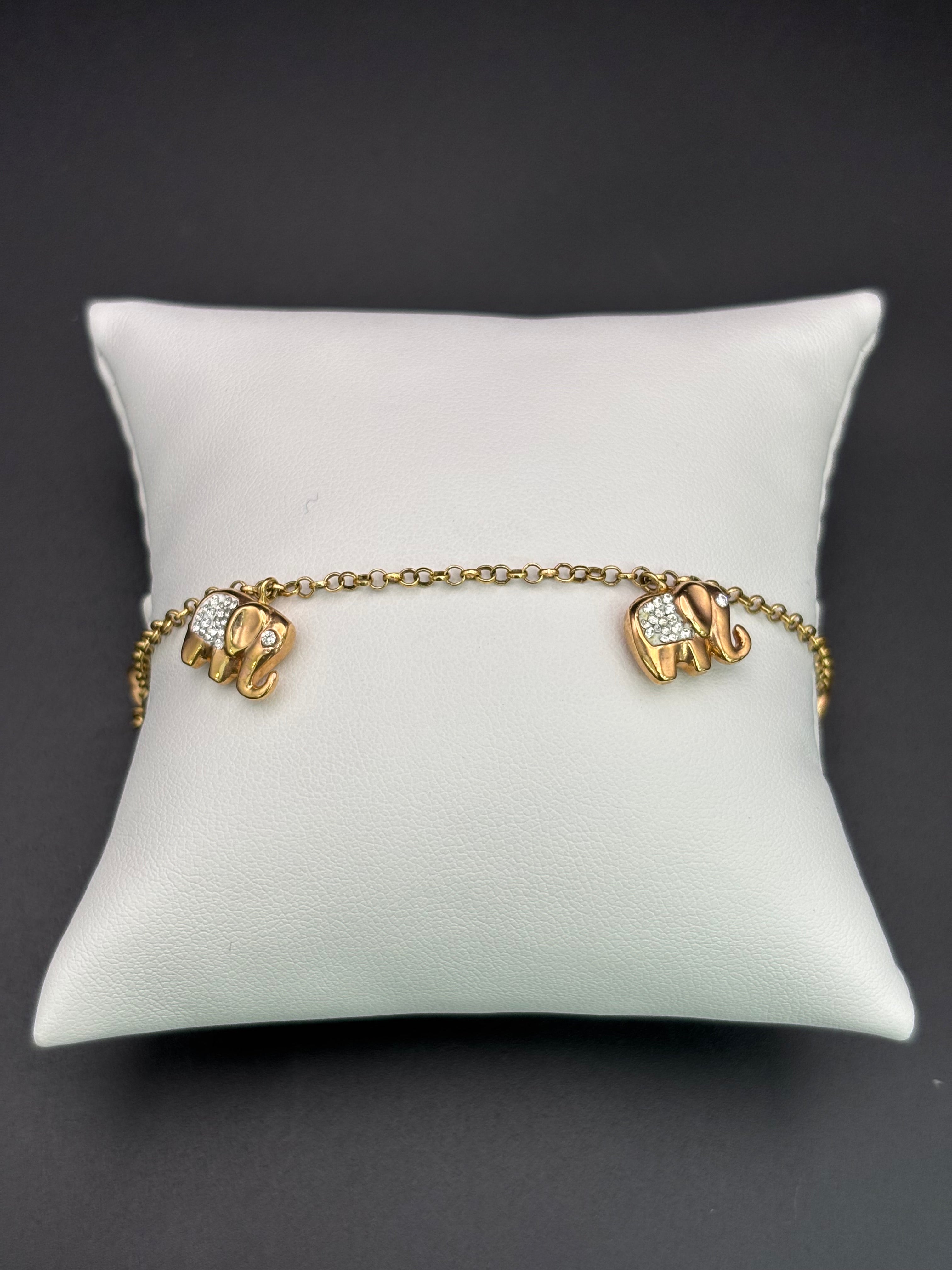 14k Solid Gold Bracelet Link Elephants