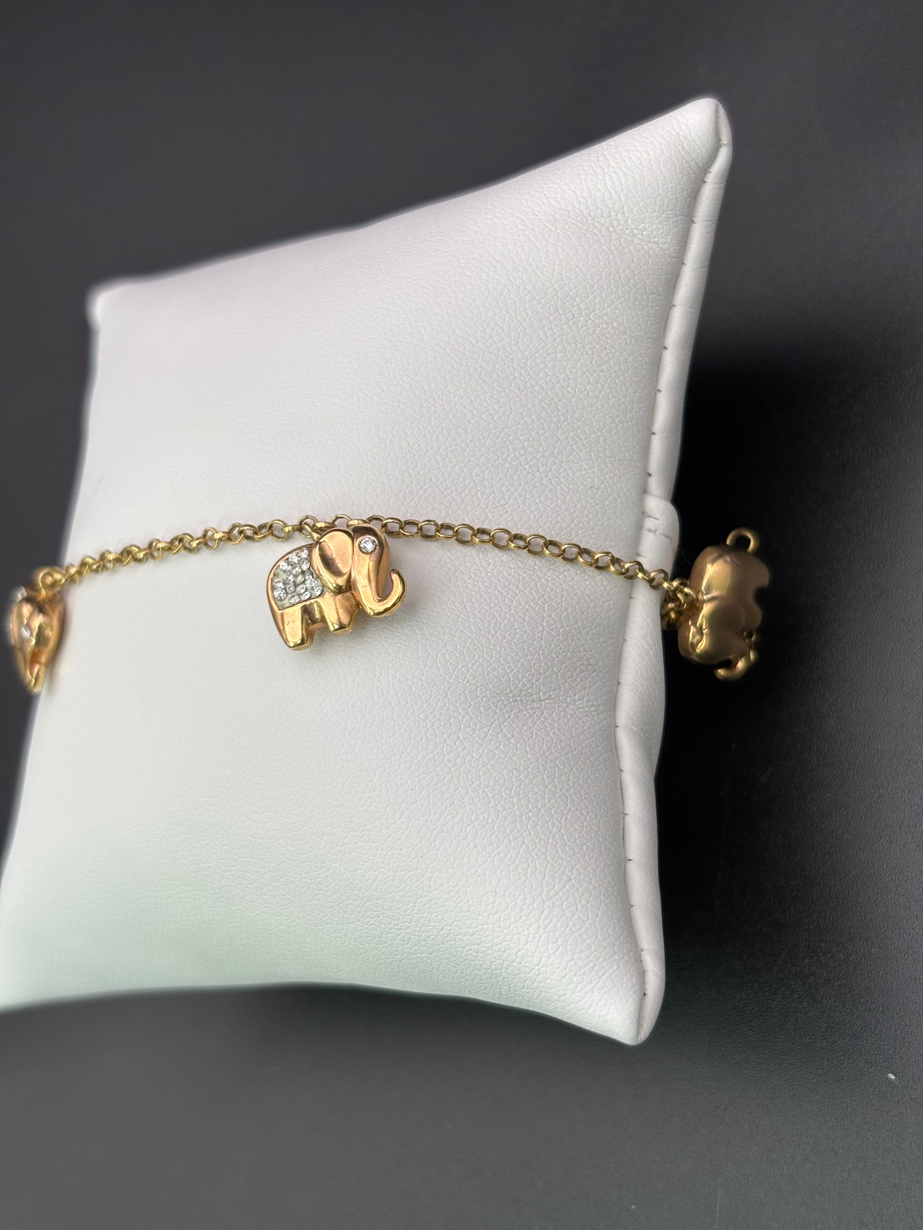 14k Solid Gold Bracelet Link Elephants