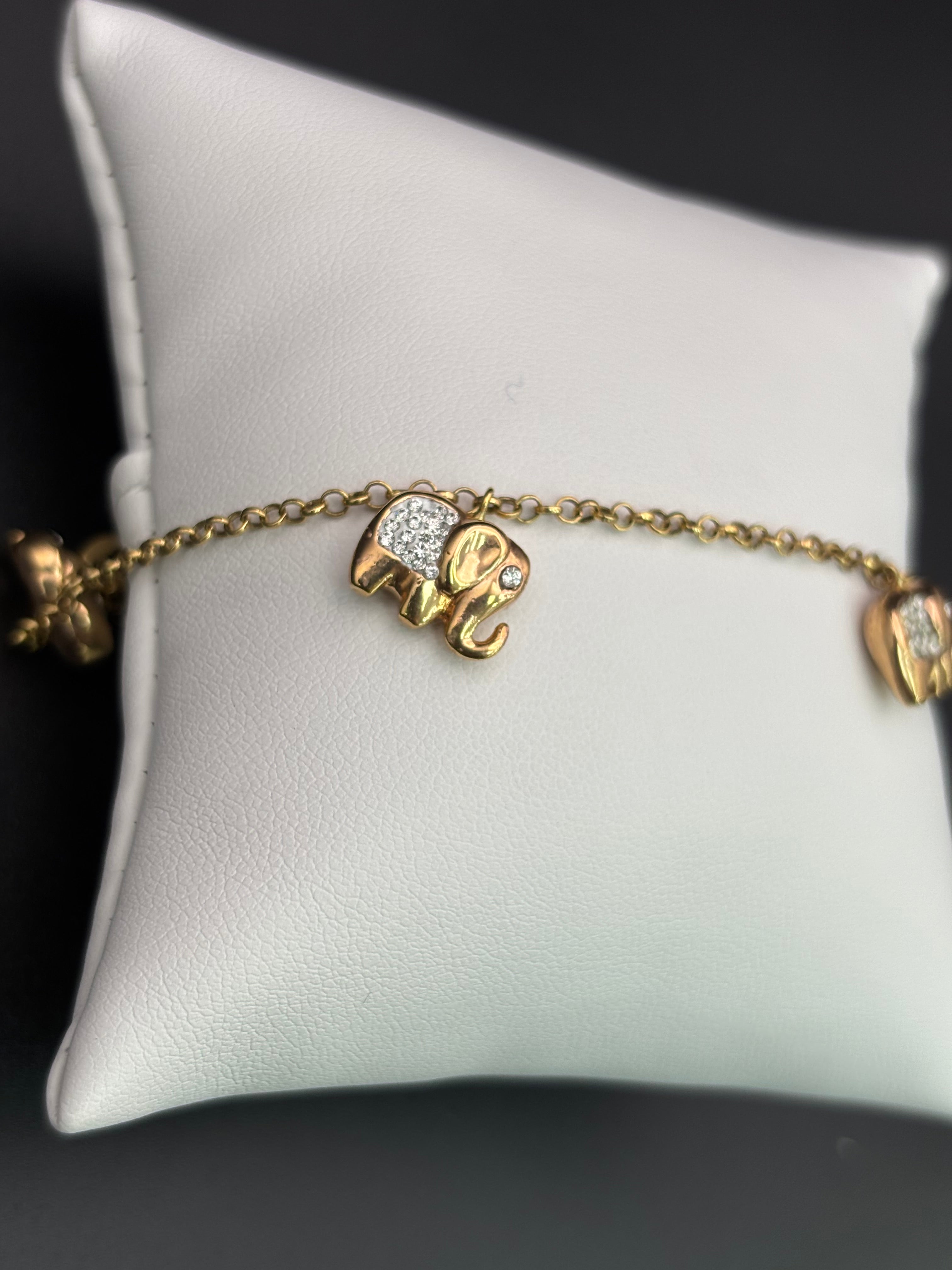 14k Solid Gold Bracelet Link Elephants