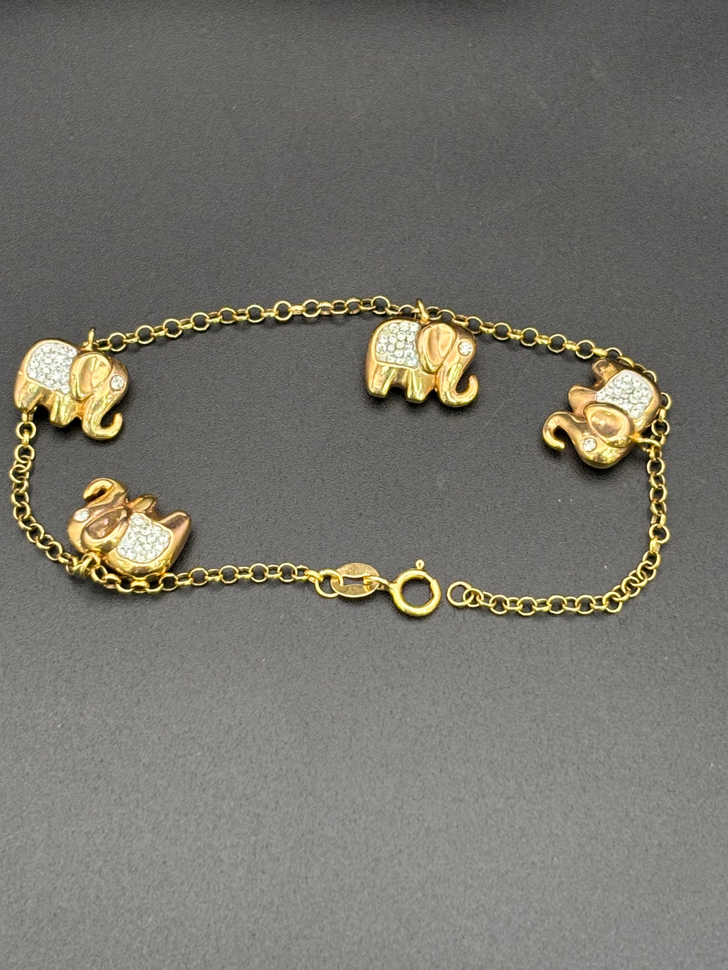 14k Solid Gold Bracelet Link Elephants