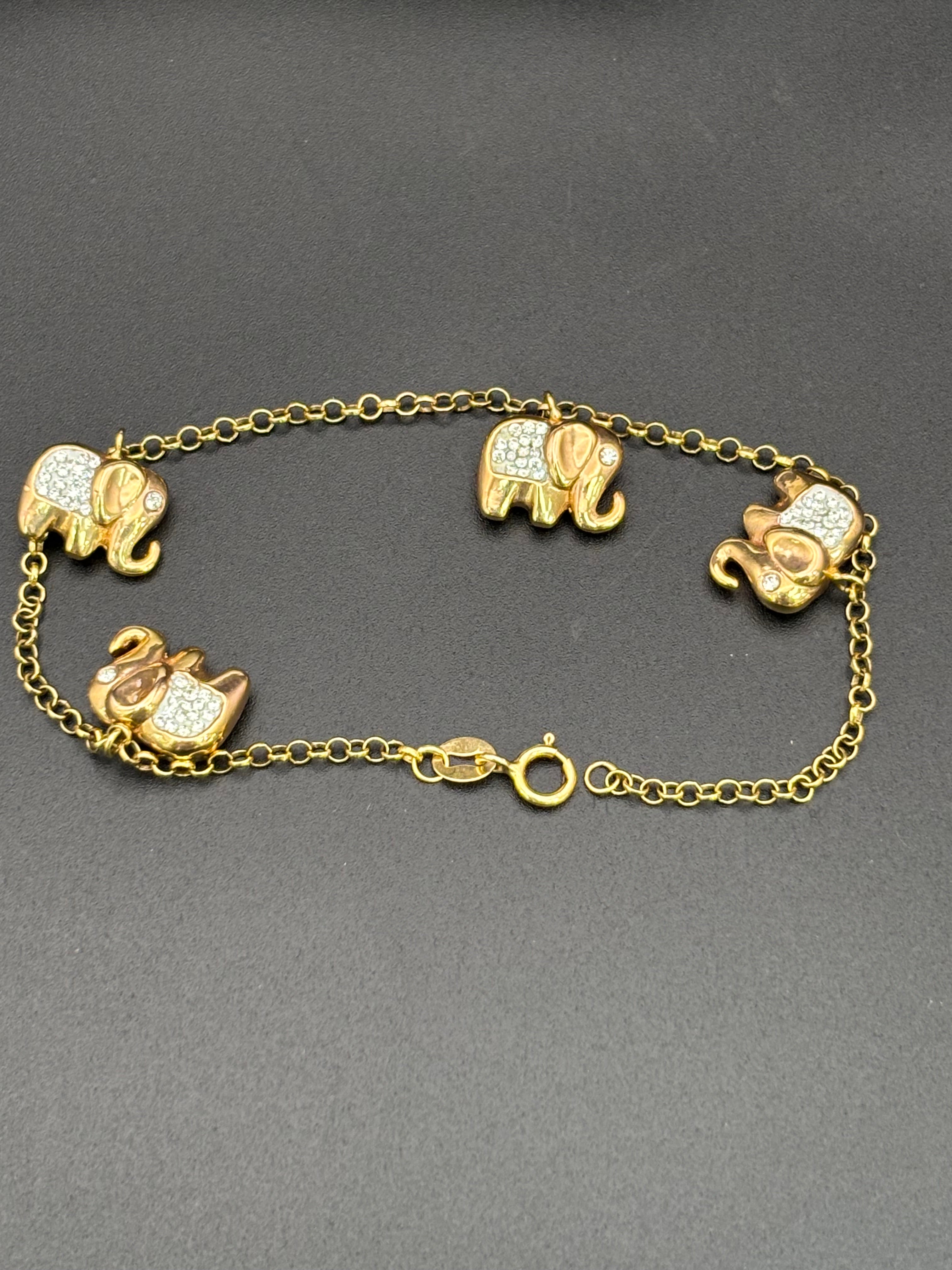 14k Solid Gold Bracelet Link Elephants