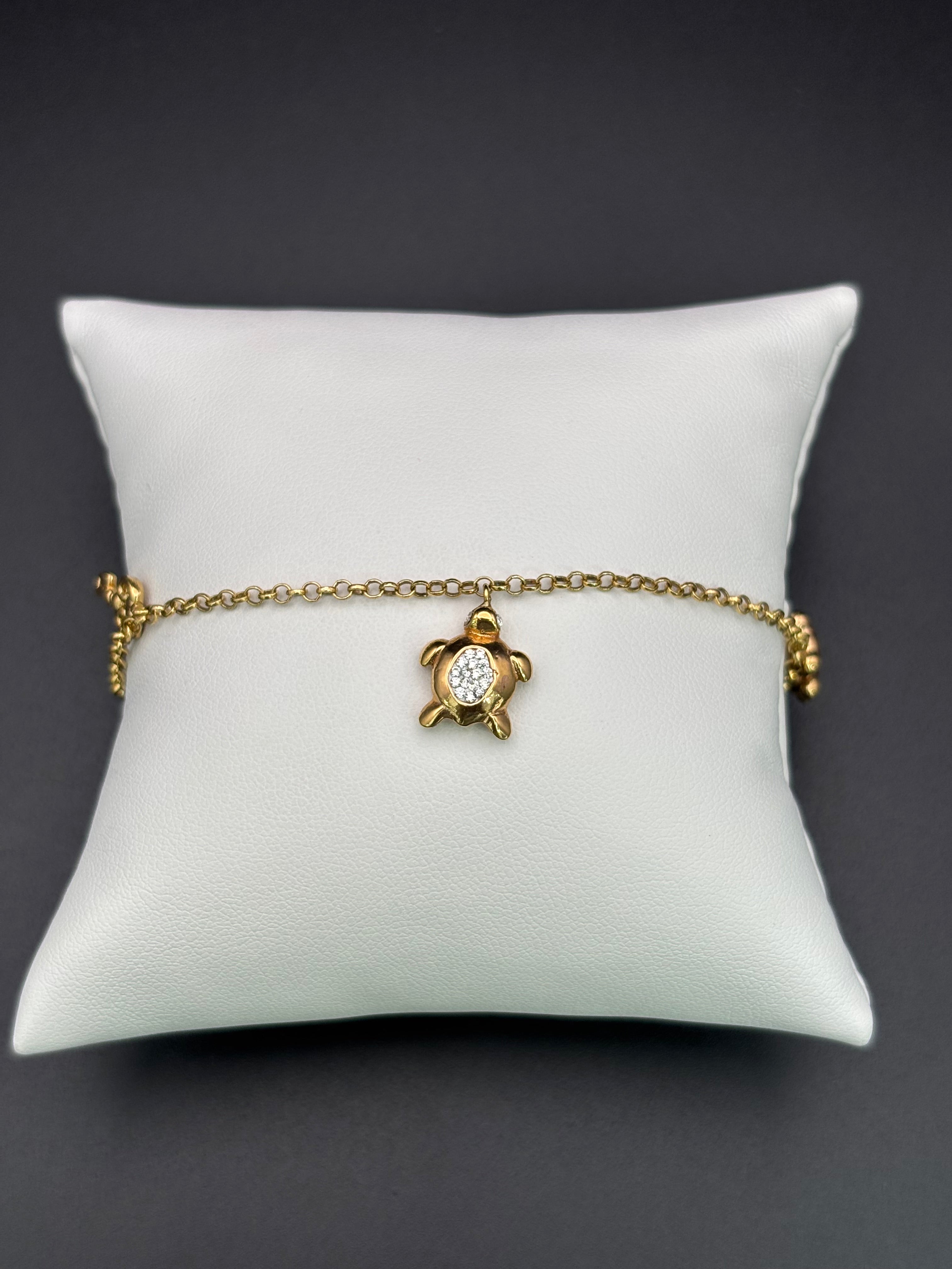 14k Solid Gold Bracelet Link Turtle Bear Key Heart