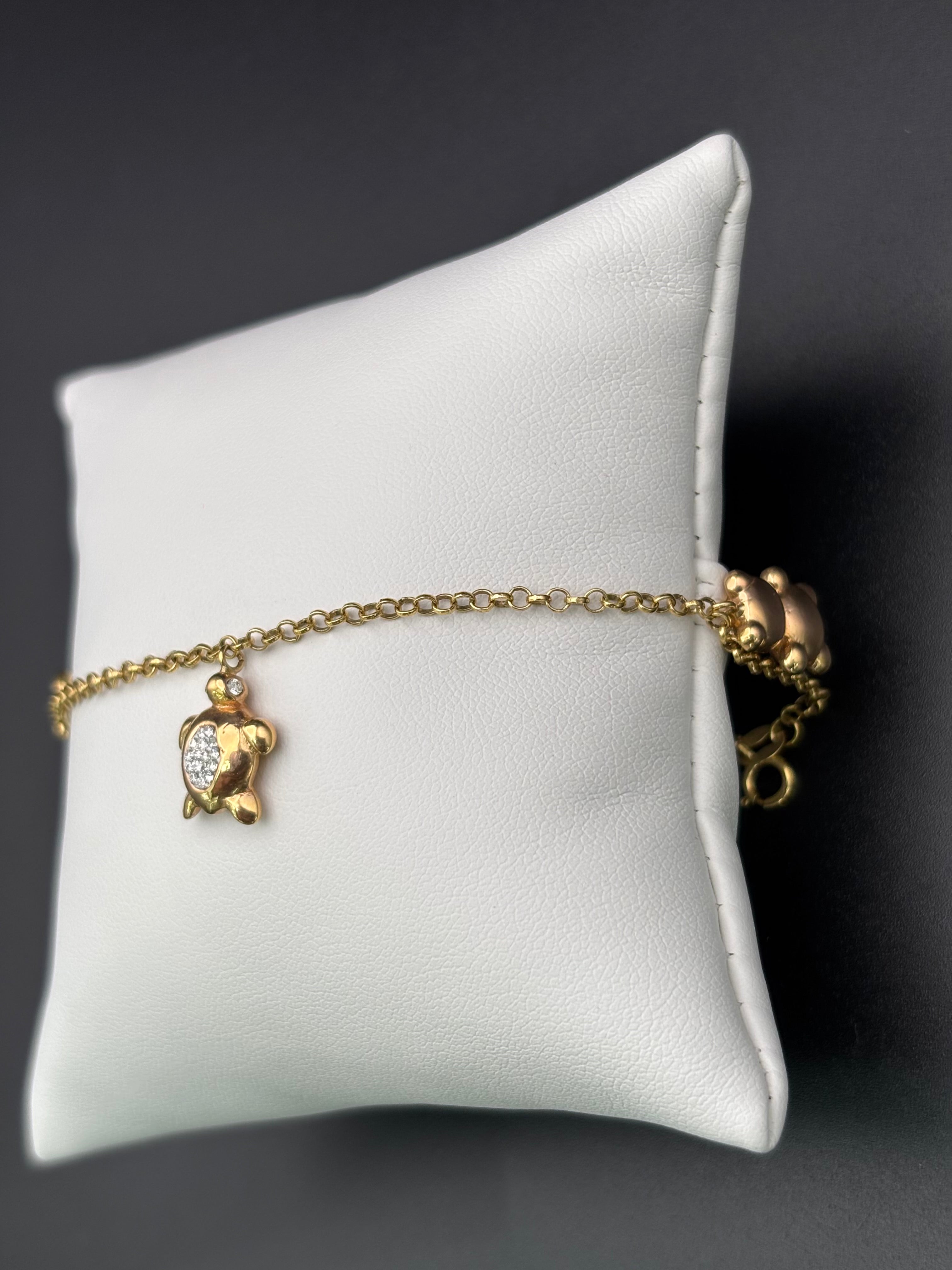 14k Solid Gold Bracelet Link Turtle Bear Key Heart