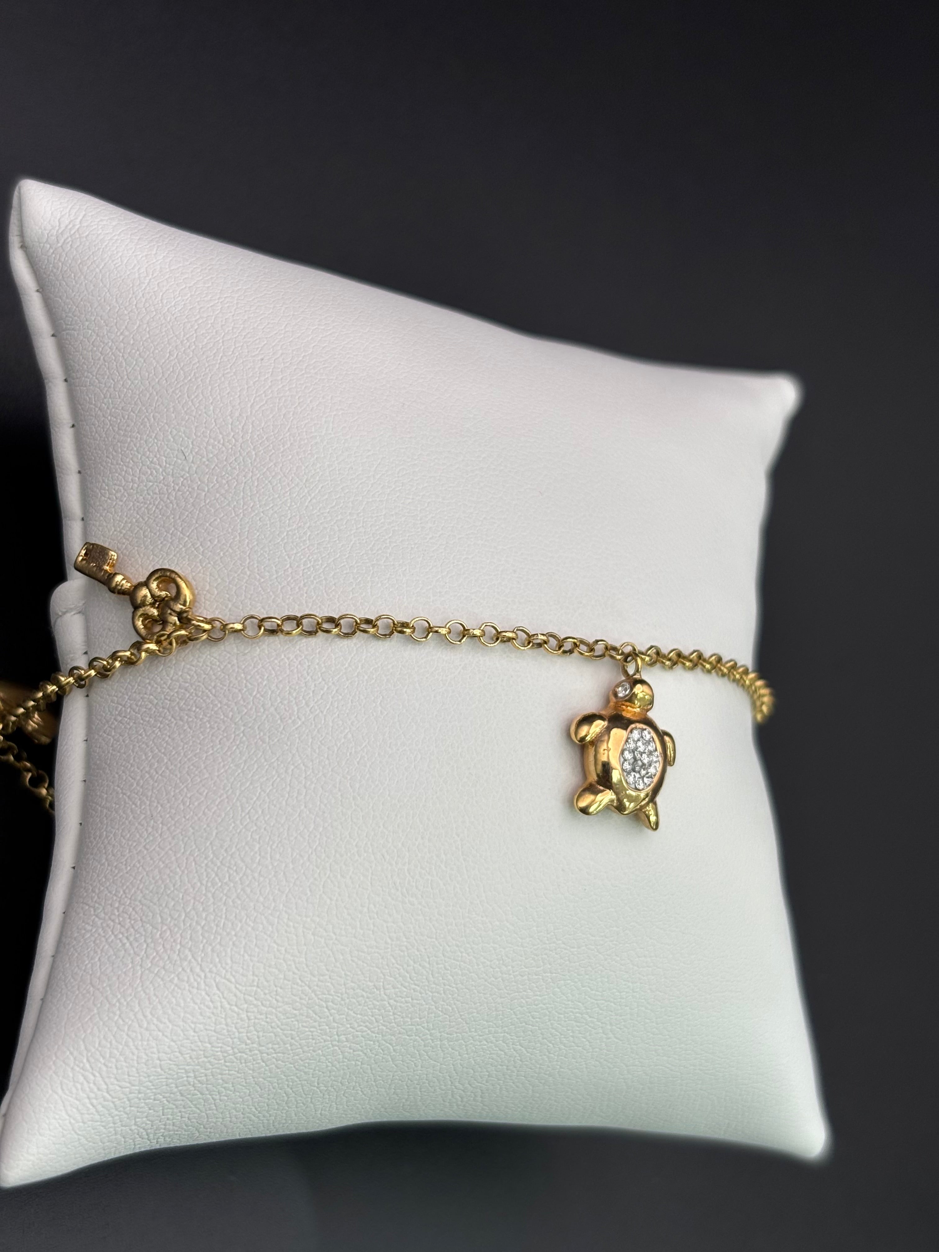 14k Solid Gold Bracelet Link Turtle Bear Key Heart