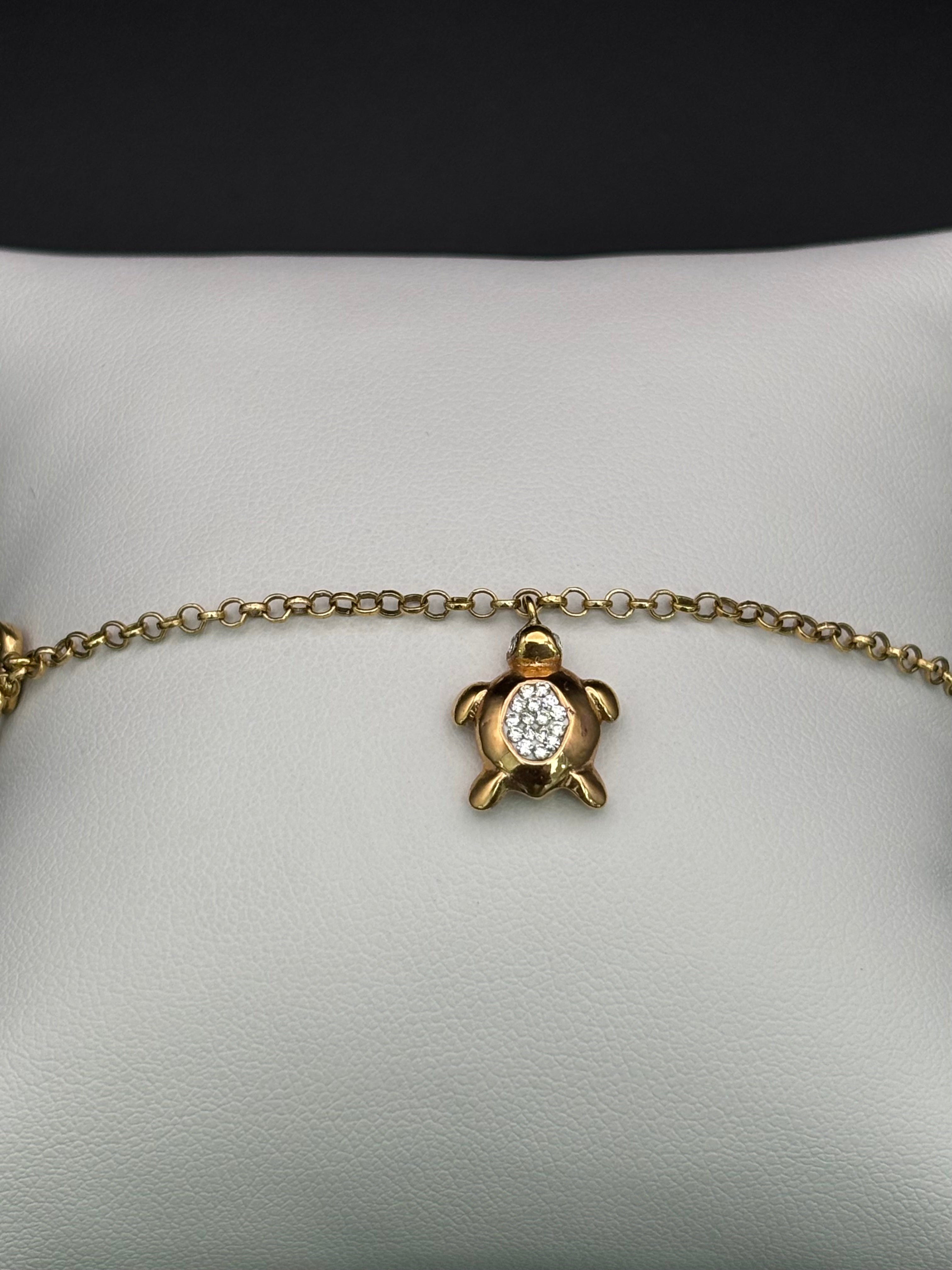14k Solid Gold Bracelet Link Turtle Bear Key Heart