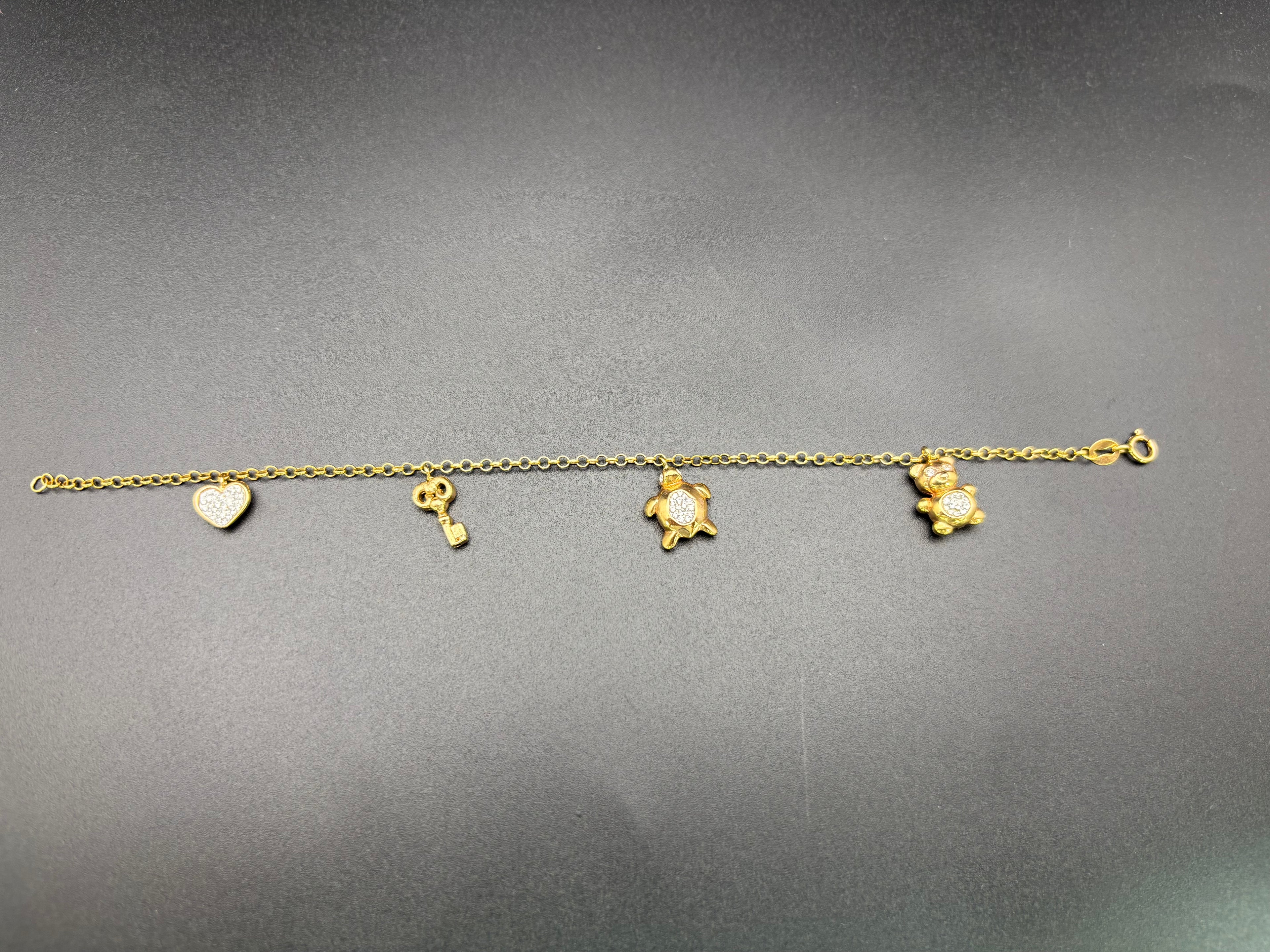 14k Solid Gold Bracelet Link Turtle Bear Key Heart