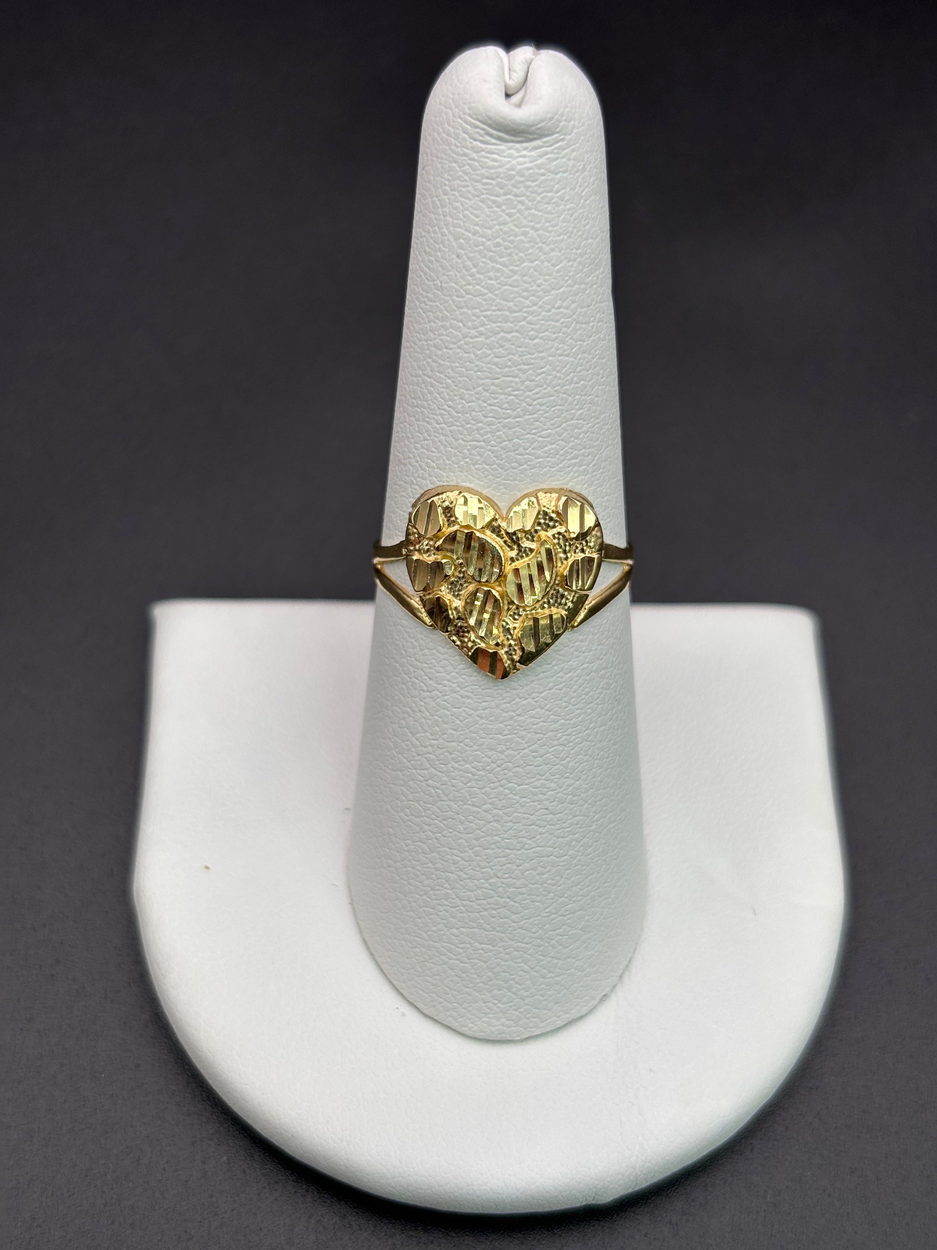 14k Solid Gold Nugget Ring Heart