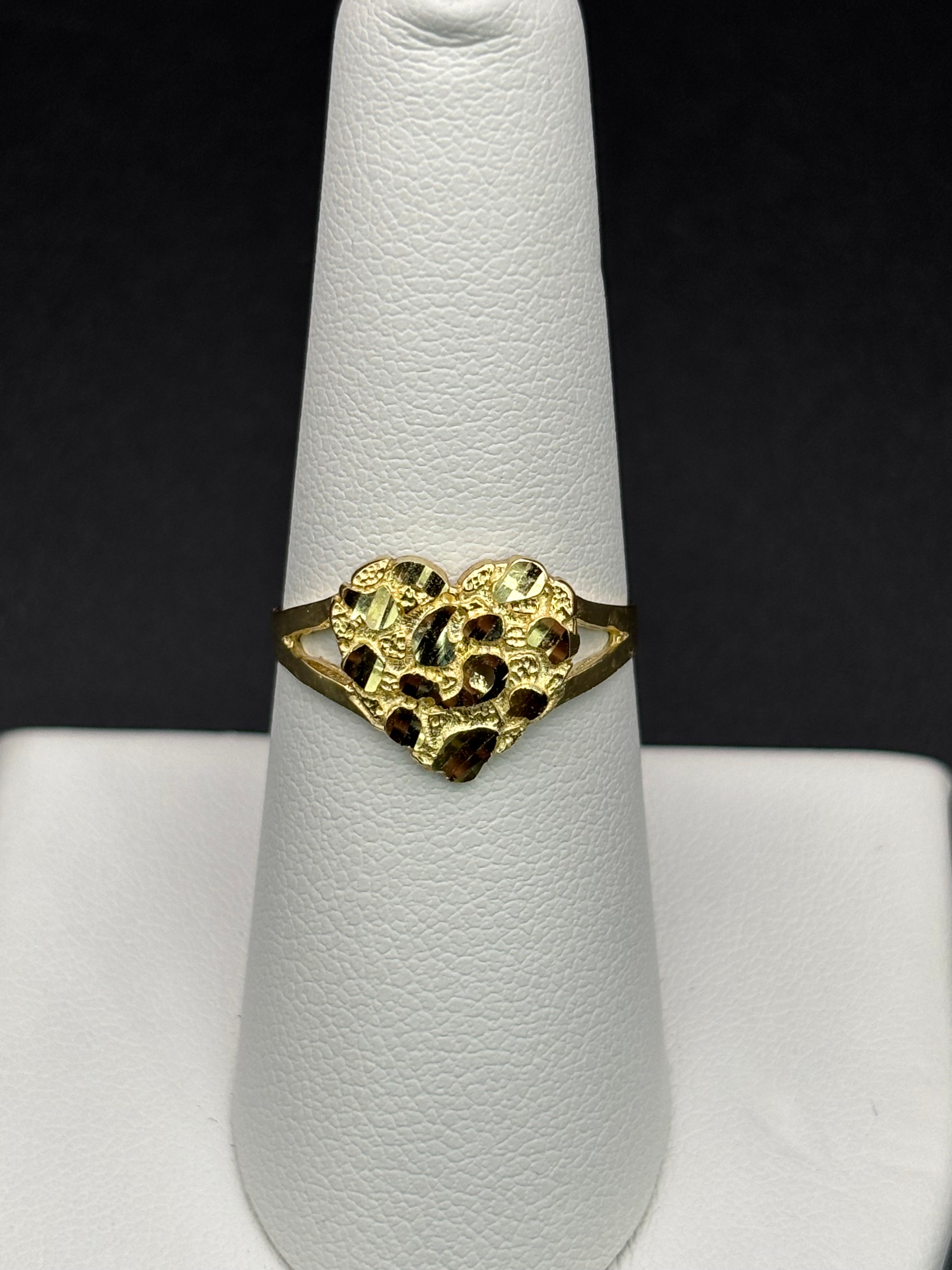 14k Solid Gold Nugget Ring Heart