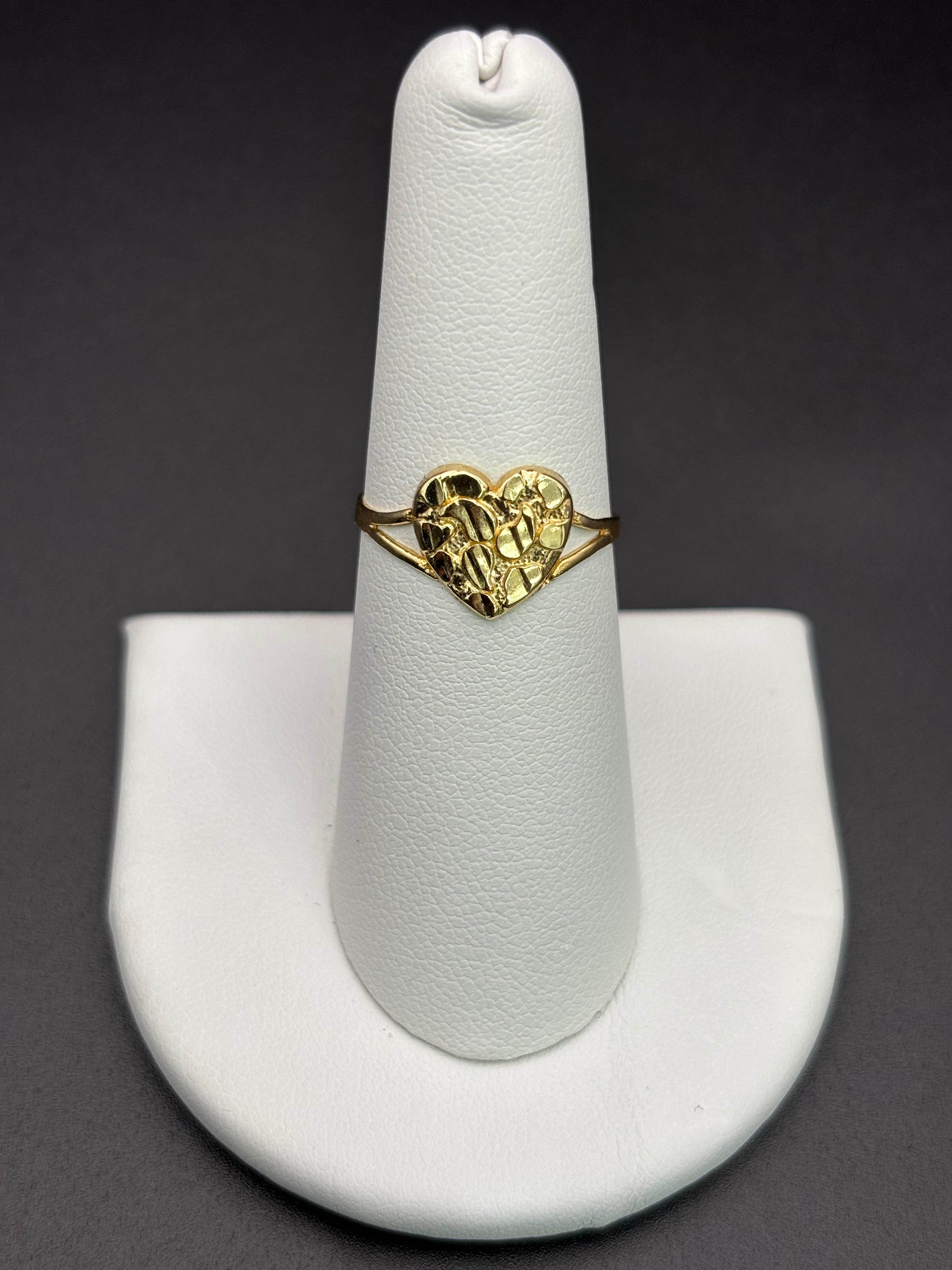 14k Solid Gold Nugget Ring Heart