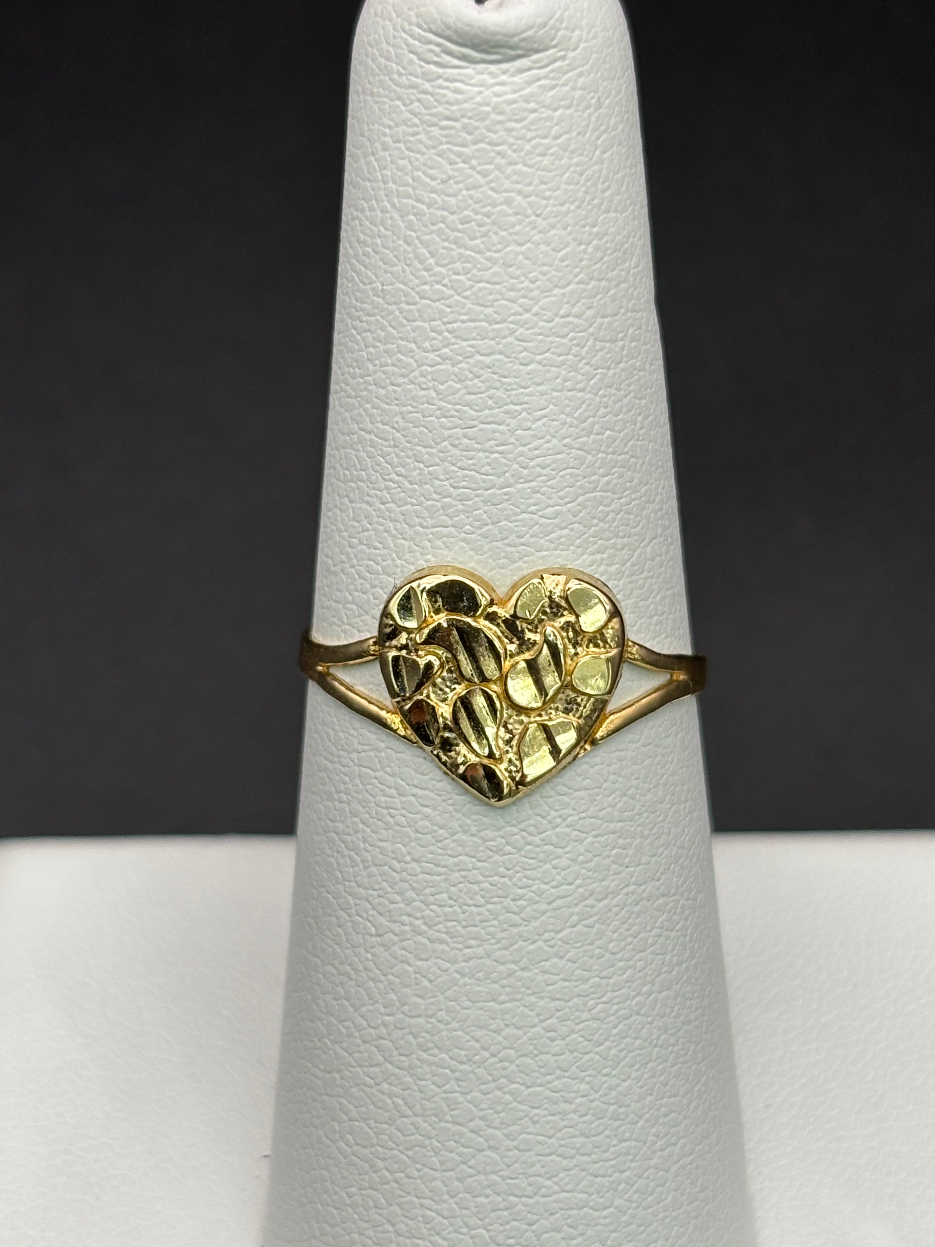 14k Solid Gold Nugget Ring Heart