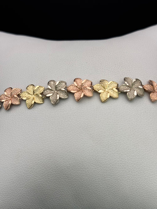 10k Solid Gold Bracelet Link Flowers