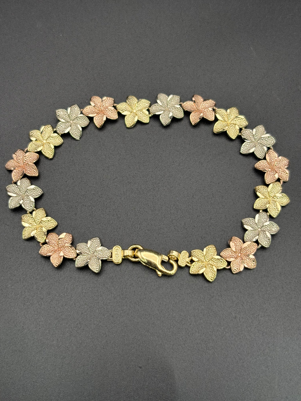 10k Solid Gold Bracelet Link Flowers