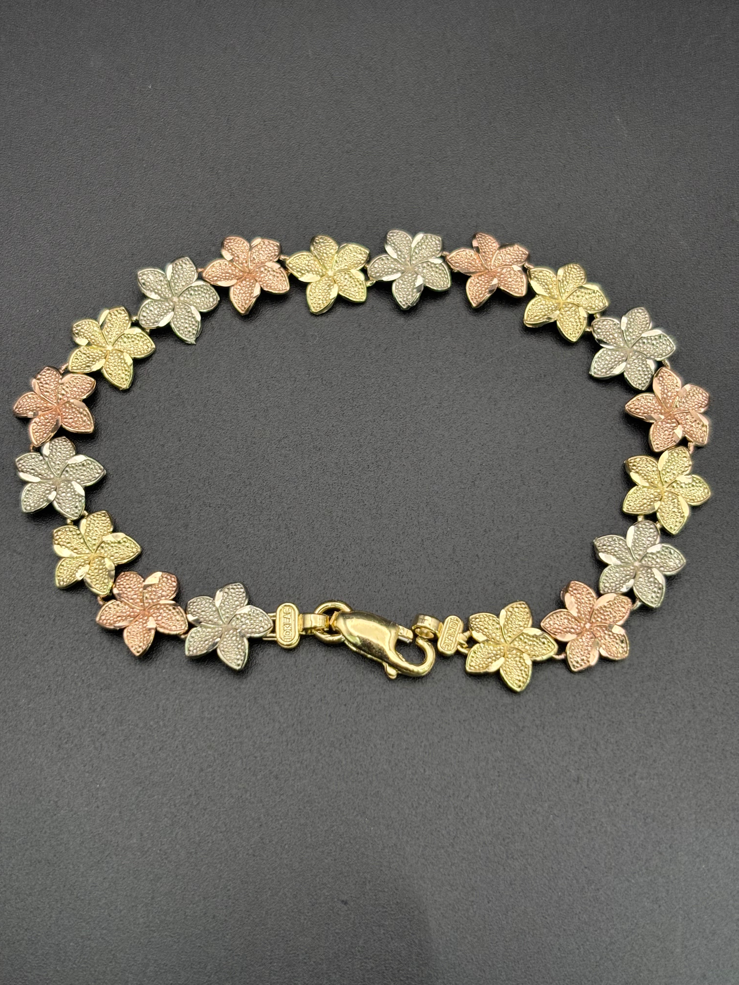 10k Solid Gold Bracelet Link Flowers