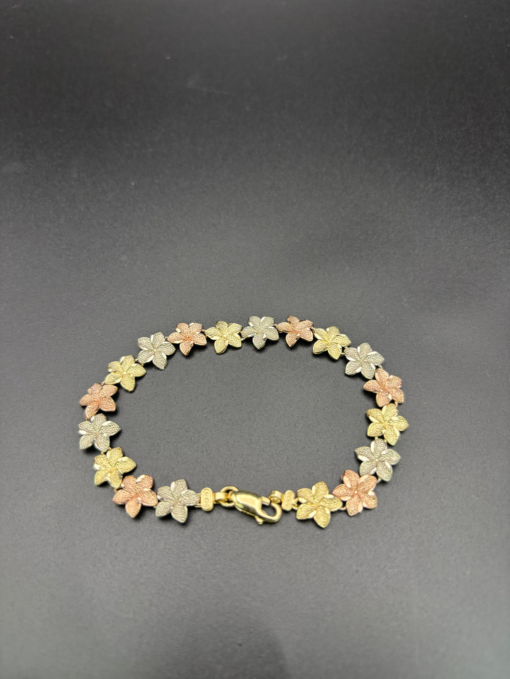 10k Solid Gold Bracelet Link Flowers