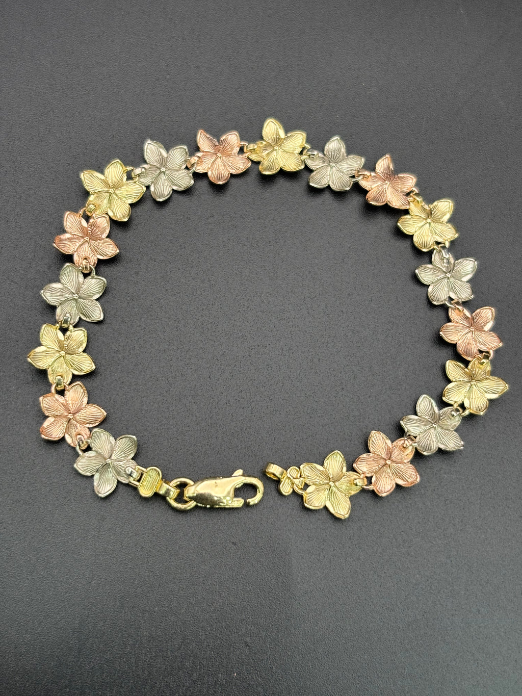 10k Solid Gold Bracelet Link Flowers