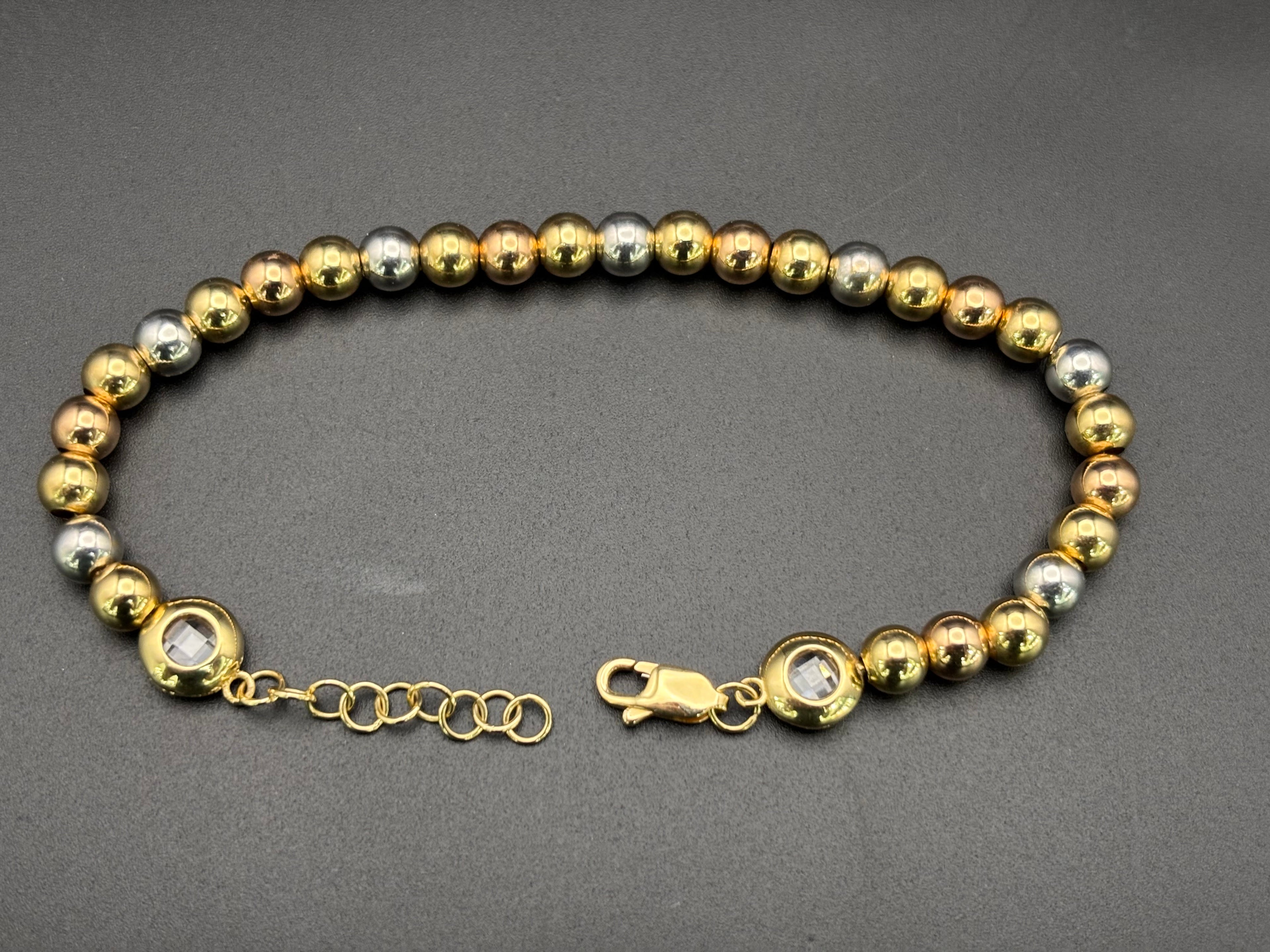 14k Solid Gold Fancy Bracelet Link Three Tones