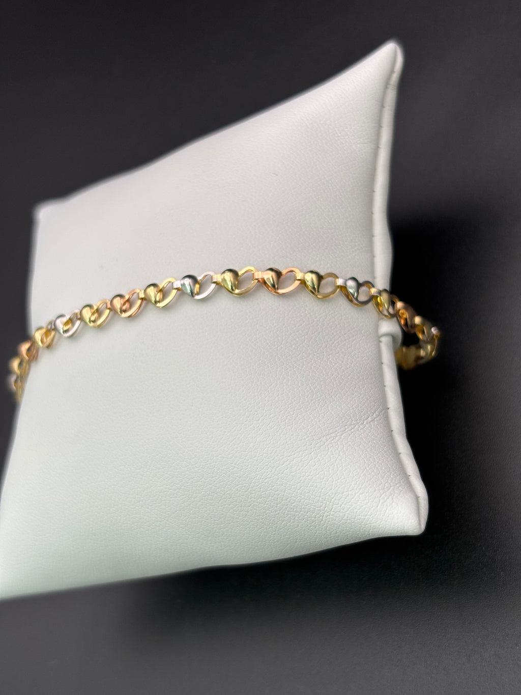 14k Solid Gold Fancy Bracelet Link Three Tones Hearts