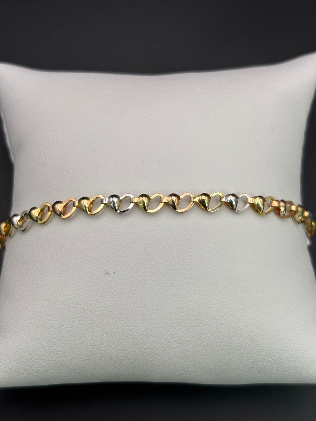 14k Solid Gold Fancy Bracelet Link Three Tones Hearts